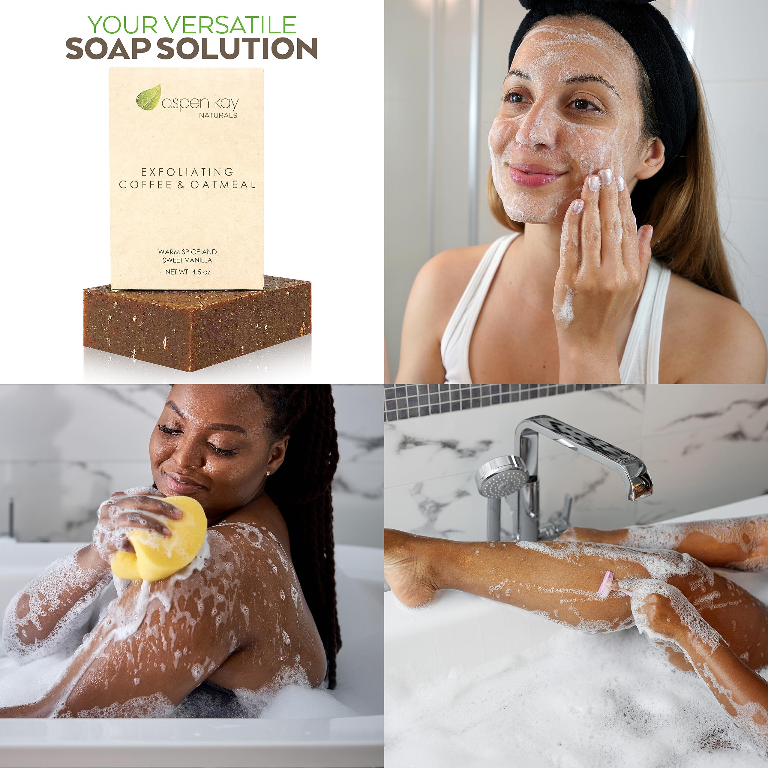 Aspen Kay Naturals Coffee & Oatmeal Exfoliating Soap, Natural and Organic Ingredients. A Wonderful Exfoliating Body Soap, For Men & Women. GMO Free. 4.5 oz Bar (1 Pack)