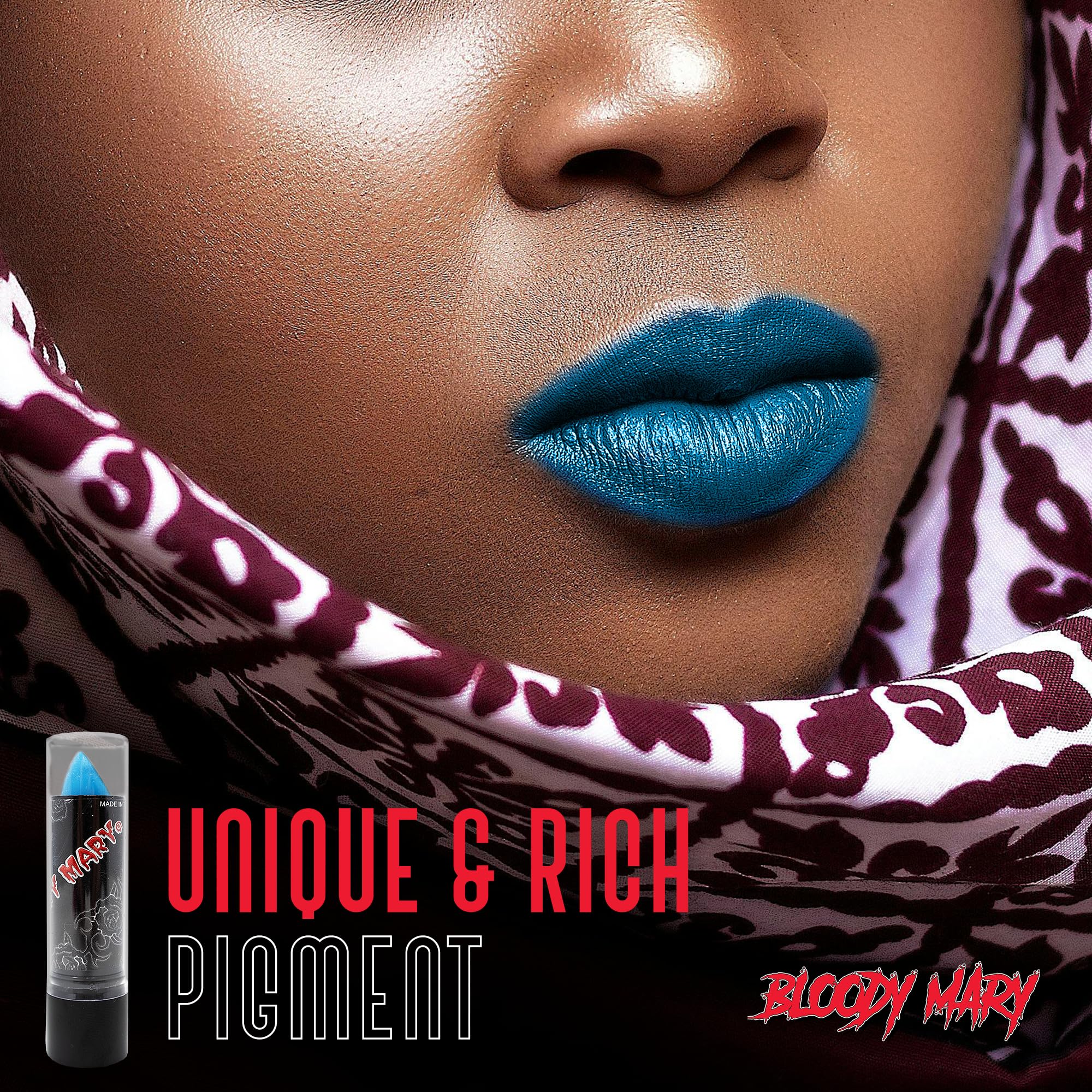 Lipstick By Bloody Mary - Professional Hollywood Makeup Quality -Creamy & Long Lasting Fashionable Eccentric Gothic Style - Ideal For Halloween - Unique Color & Rich Pigment (Black Blood)