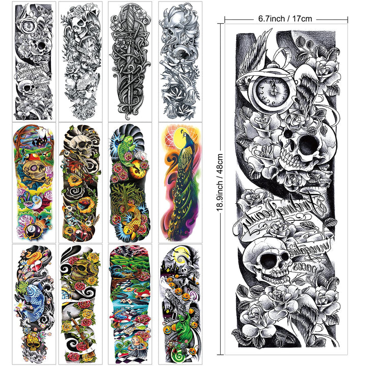 Konsait Full Arm Temporary Black Tattoo Body Stickers For Men Women (18 Sheets)