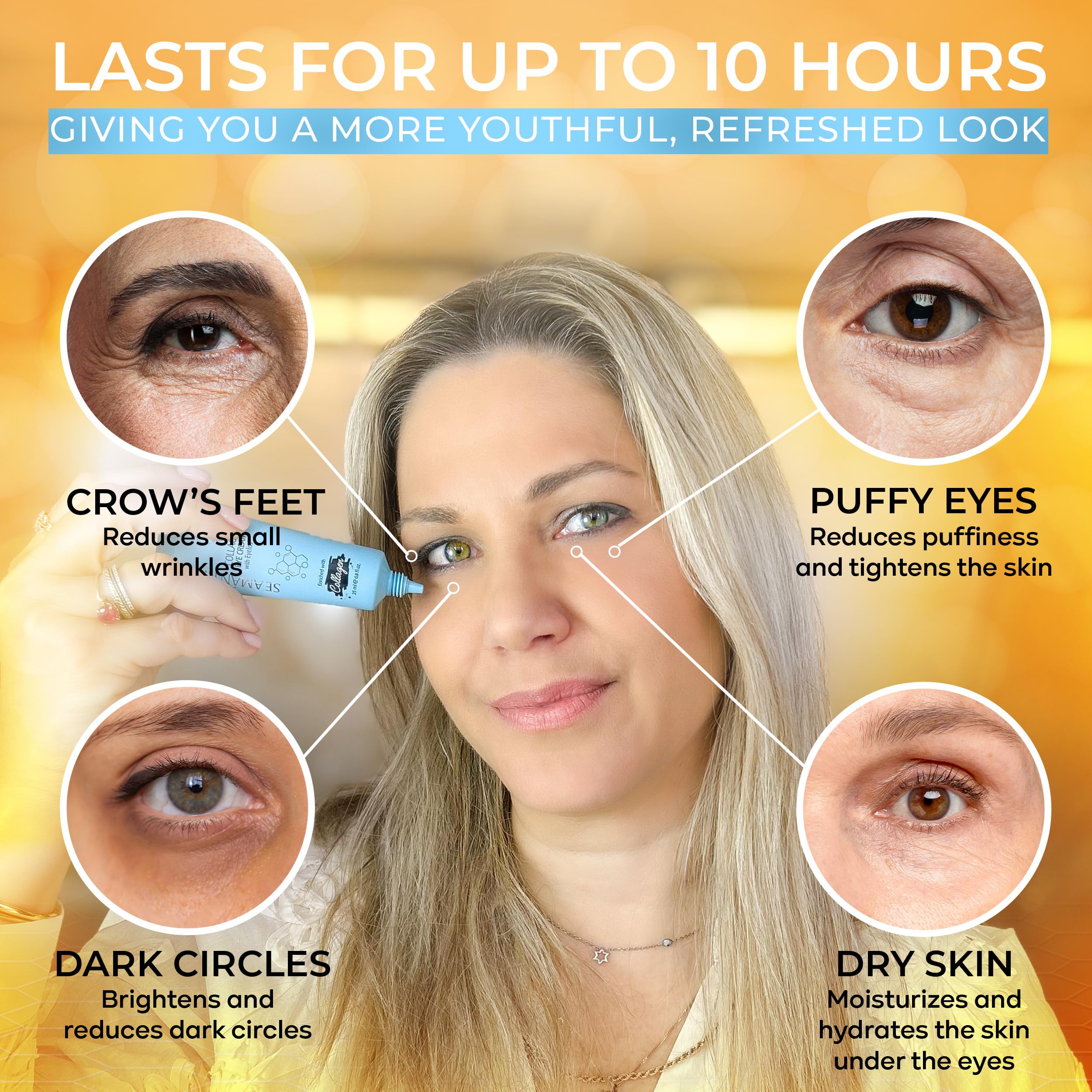 SEAMANTIKA Collagen Under Eye Cream for Puffiness and Bags 0.8 Fl Oz - Under Eye Firming Cream Tightening Lifting Sagging Skin, Anti-Aging, Puffiness & Wrinkle Reducer in 5-7 Minutes, Fragrance-Free