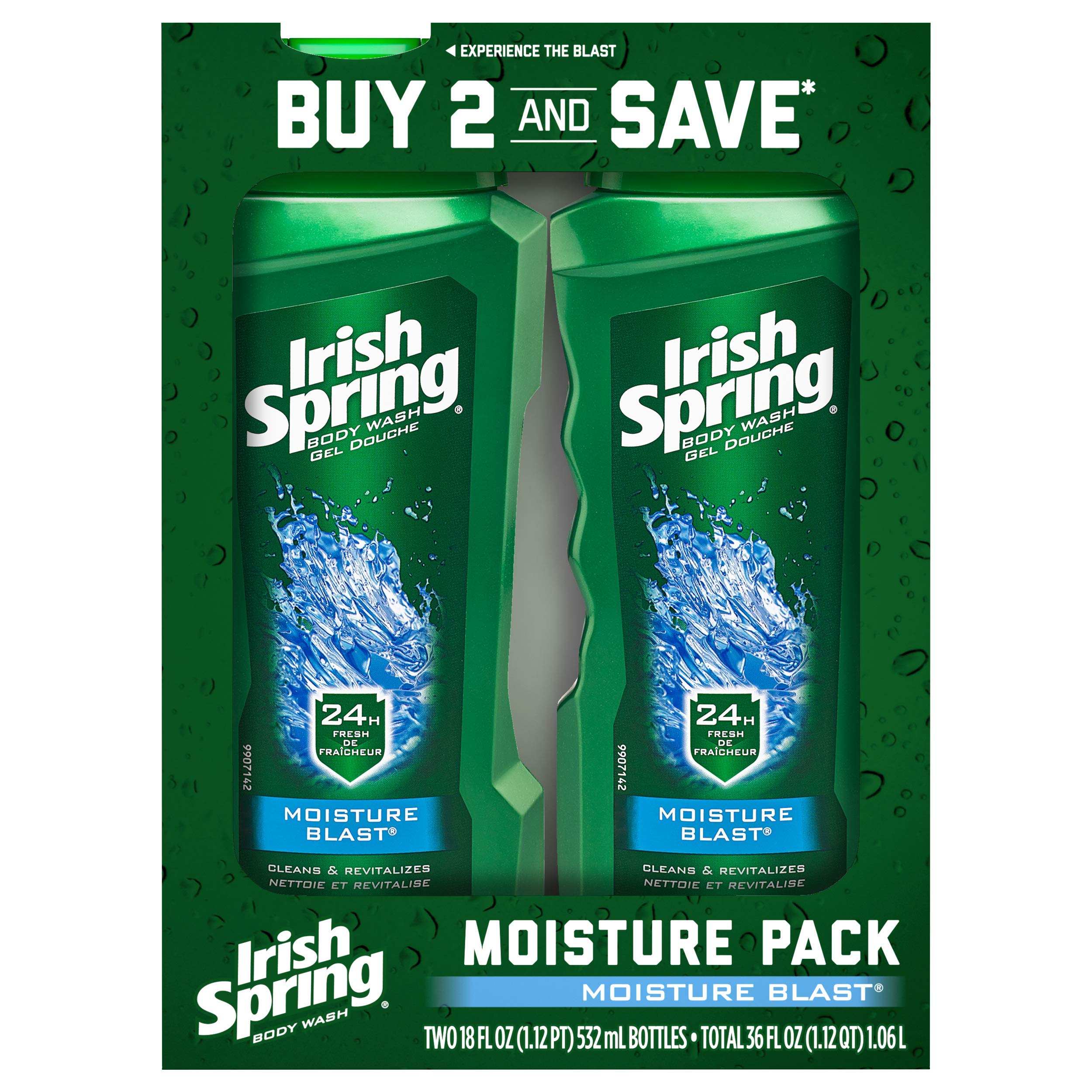 Irish Spring Moisturizing Men's Body Wash Shower Gel, Moisture Blast - 18 Fluid Ounce (2 Pack)