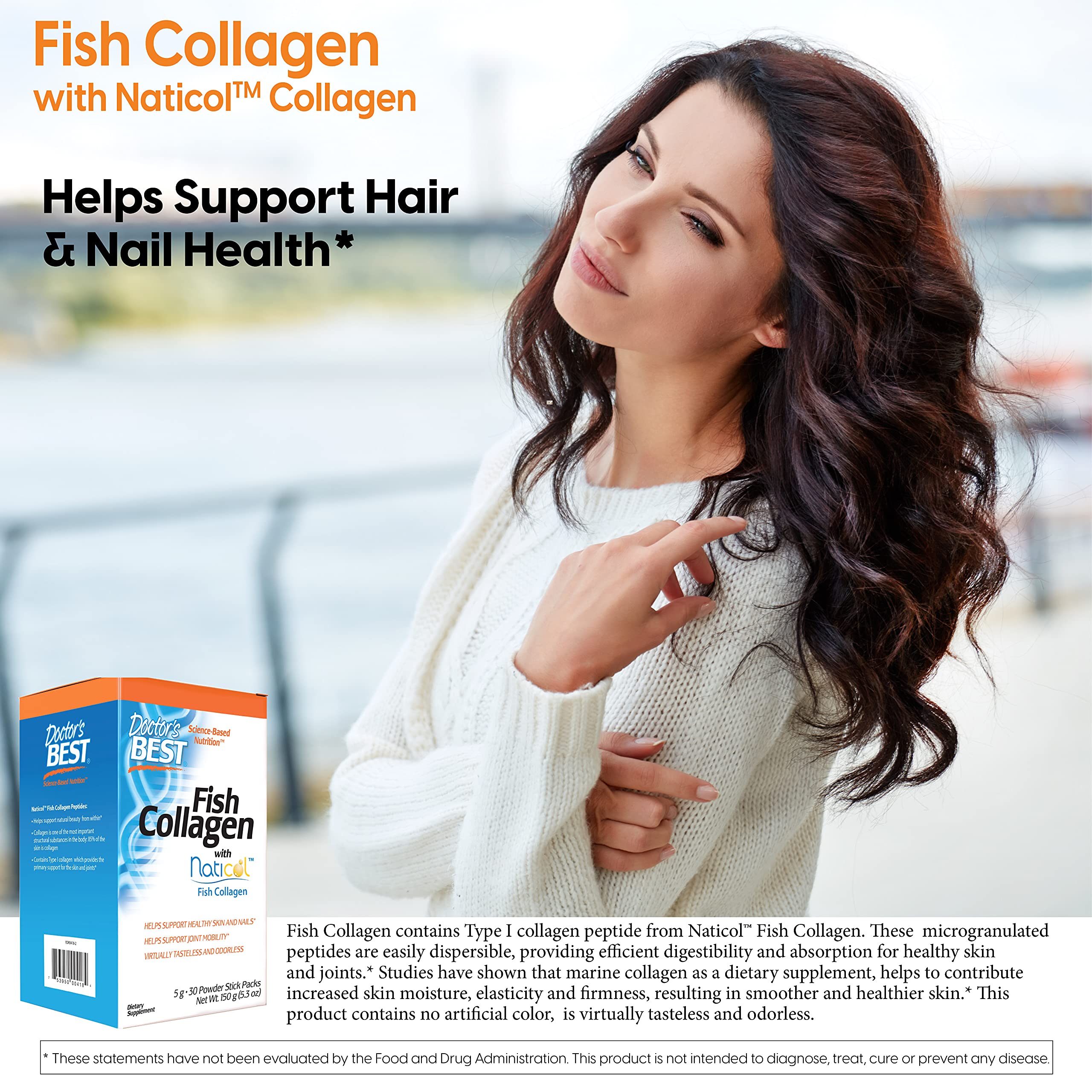 Doctor's Best Fish Collagen w/Naticol Fish Collagen, Supports Skin, Nails, Joints, 30 Powder Stick Pack