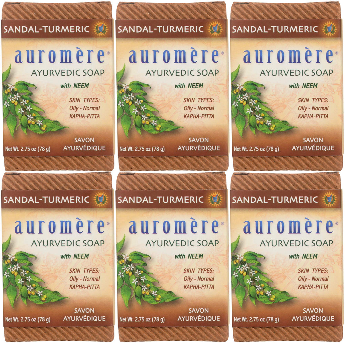 Sandalwood Soap (Sandalwood Oil Bar Soap) With Turmeric Extracts Handmade Herbal Soap (Aromatherapy) With 100% Pure Essential Oils All Natural Each 2.75 Ounces Pack Of 6 (16 Ounces) Auromere