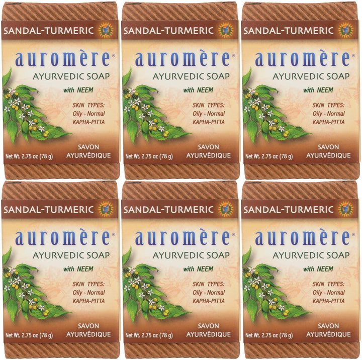 Sandalwood Soap (Sandalwood Oil Bar Soap) With Turmeric Extracts Handmade Herbal Soap (Aromatherapy) With 100% Pure Essential Oils All Natural Each 2.75 Ounces Pack Of 6 (16 Ounces) Auromere
