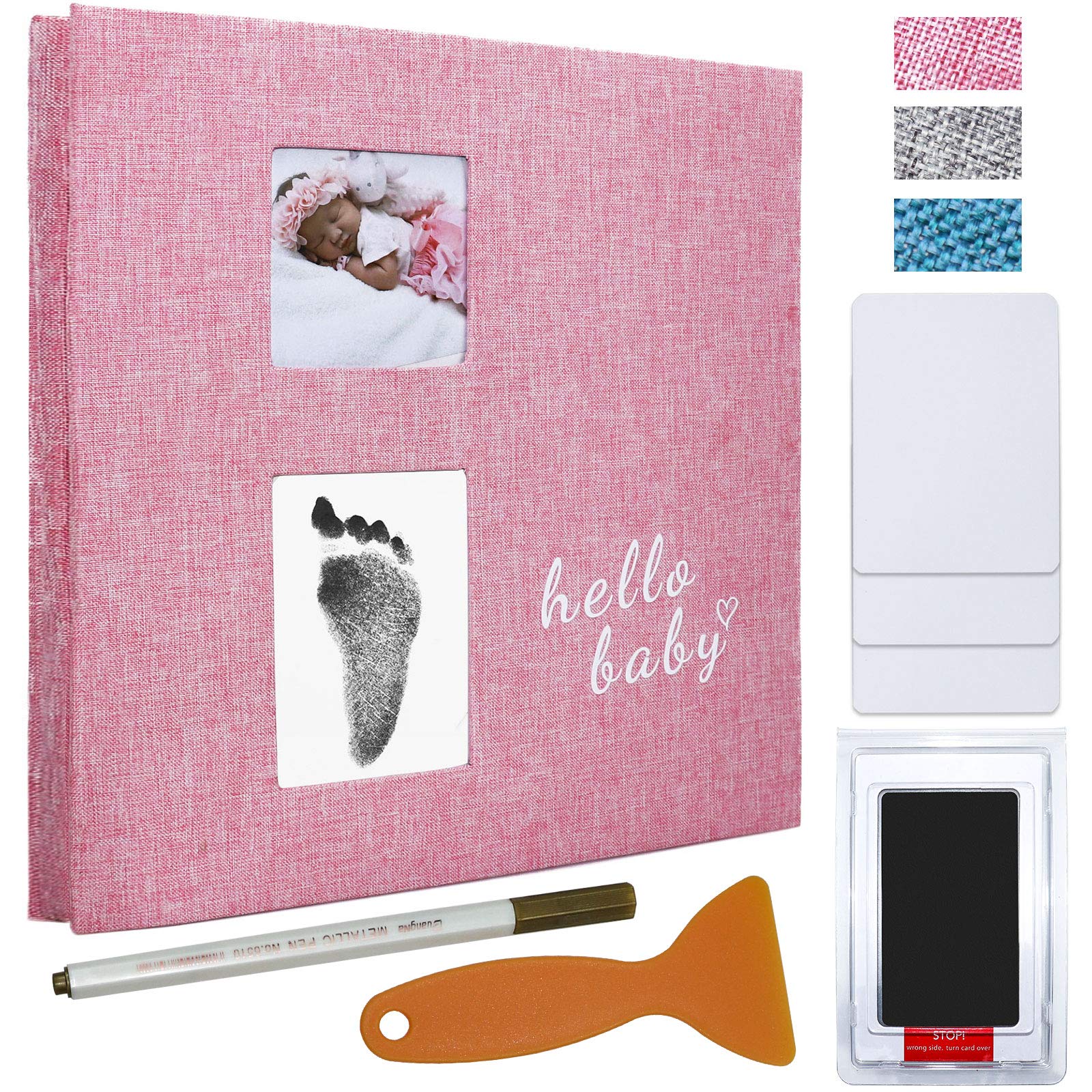Vienrose Baby Photo Album Self Adhesive Memory Book 4x6 Magnetic Scrapbook Kit with Clean-Touch Ink Pad Handprint Footprint and A Metallic Pen for Boy/Girl 2 Windows 40 Pages