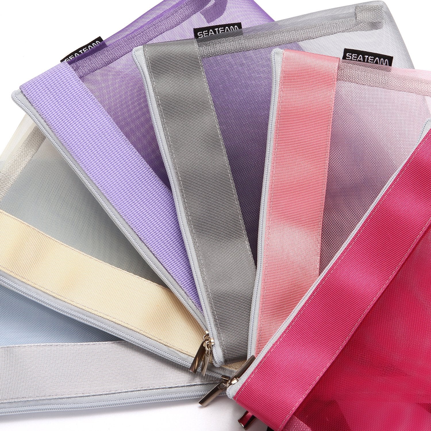 Sea Team 6pcs Multicolored Portable Travel Toiletry Pouch Nylon Mesh Cosmetic Makeup Organizer Bag with Zipper (ST-CB0616)