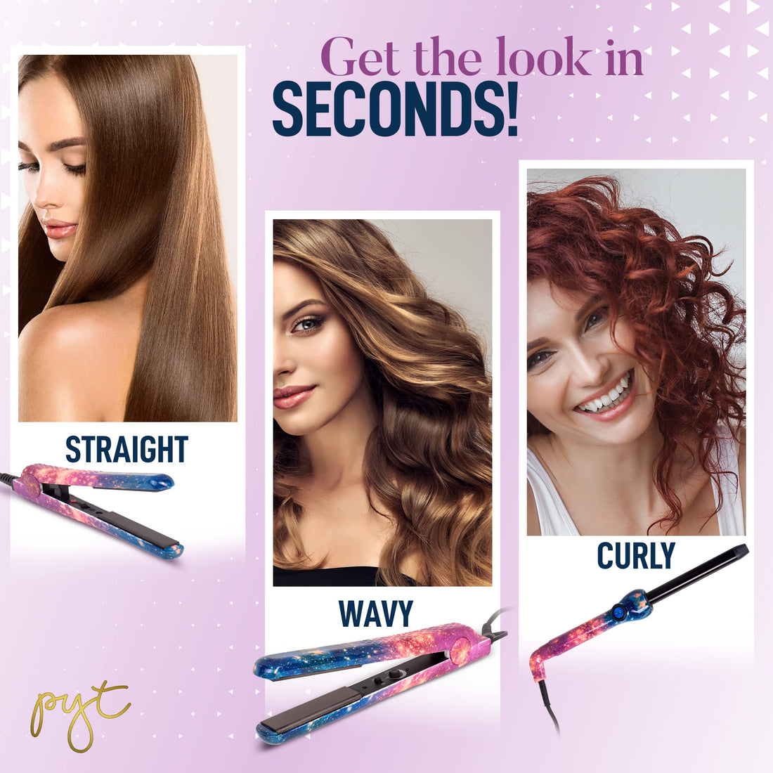 PYT Lola Styling Tools Set - Galaxy Design (Includes 1.25 Ceramic Straightener, Mini Flat Iron & Curling Wand)