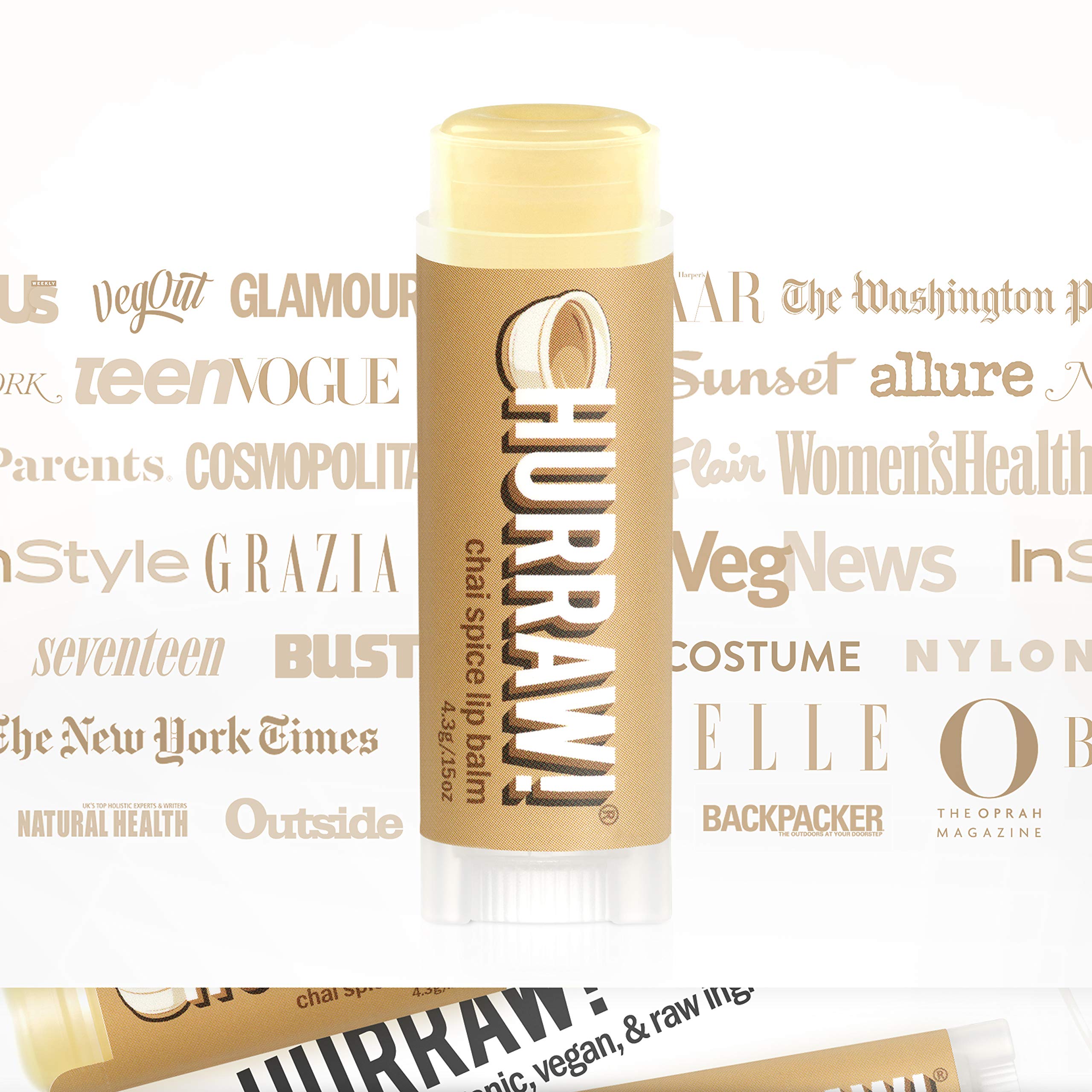 Hurraw! Chai Spice Lip Balm: Organic, Certified Vegan, Cruelty and Gluten Free. Non-GMO, 100% Natural Ingredients. Bee, Shea, Soy and Palm Free. Made in USA