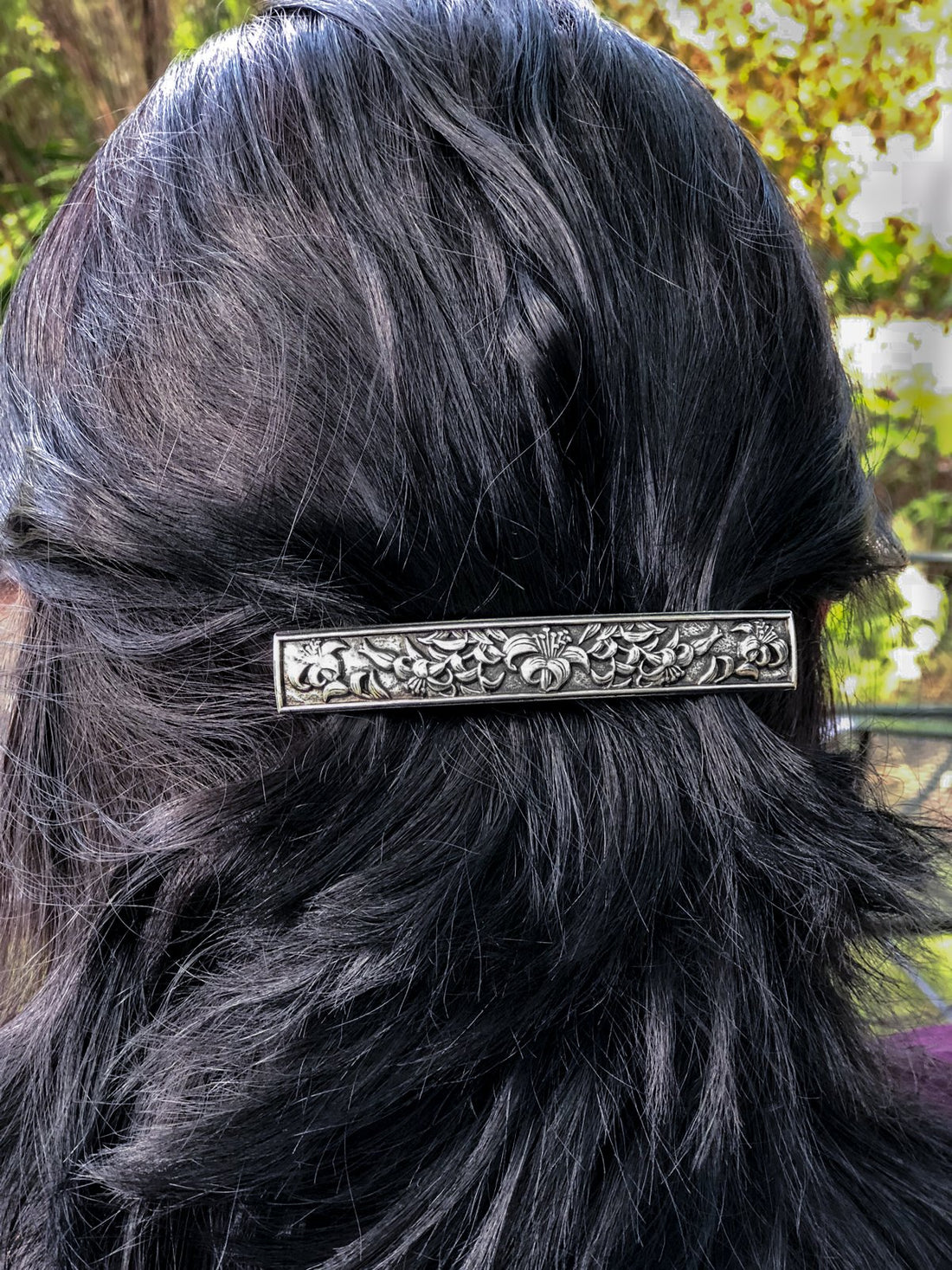 Lily Hair Clip - Large Hand Crafted Metal Barrette Made in the USA with imported French Clips By Oberon Design