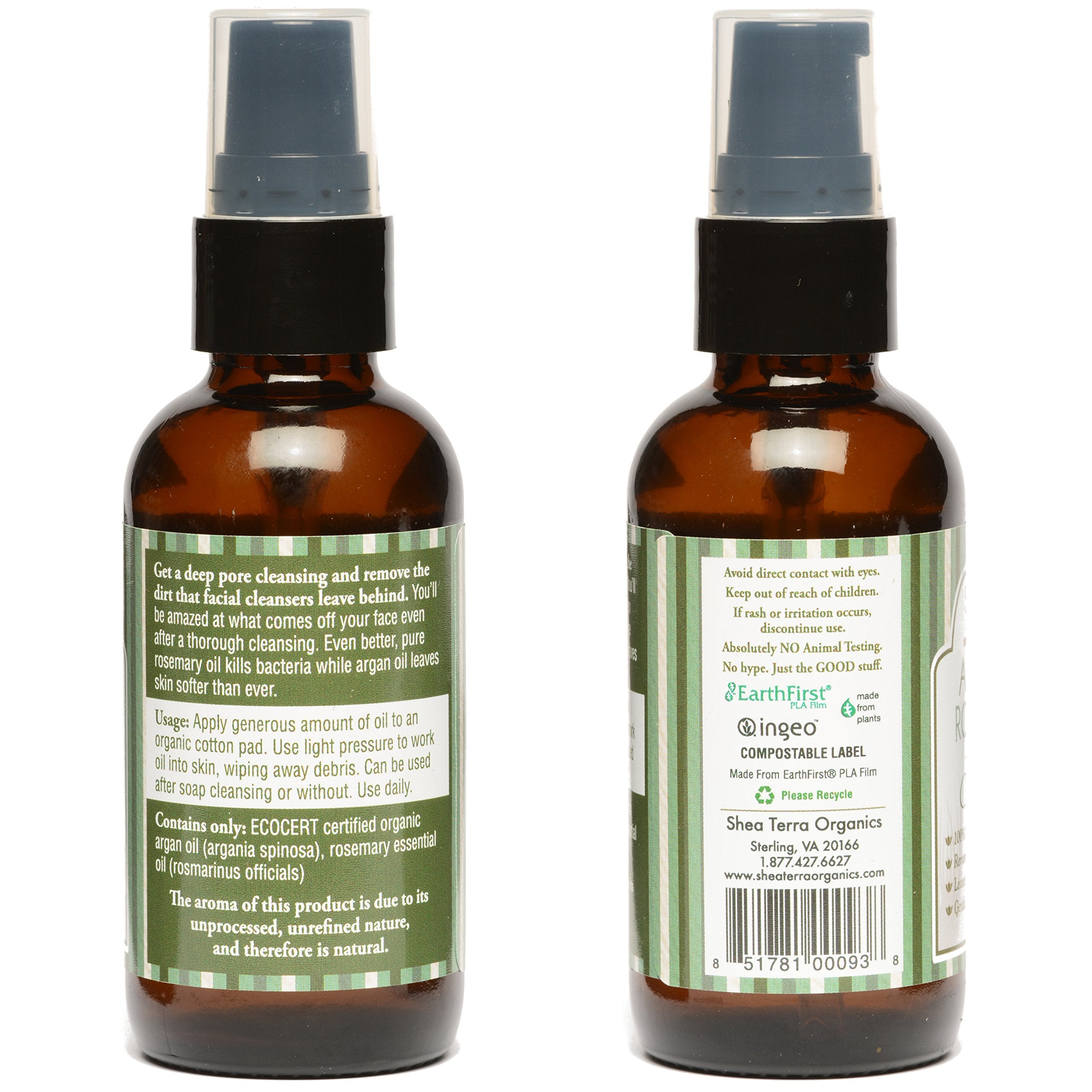 Shea Terra Organics Argan & Rosemary Cleansing Oil | Deep Pore Treatment, Bacteria Remover, Vitamin E Oil | All Skin Types - 2 oz