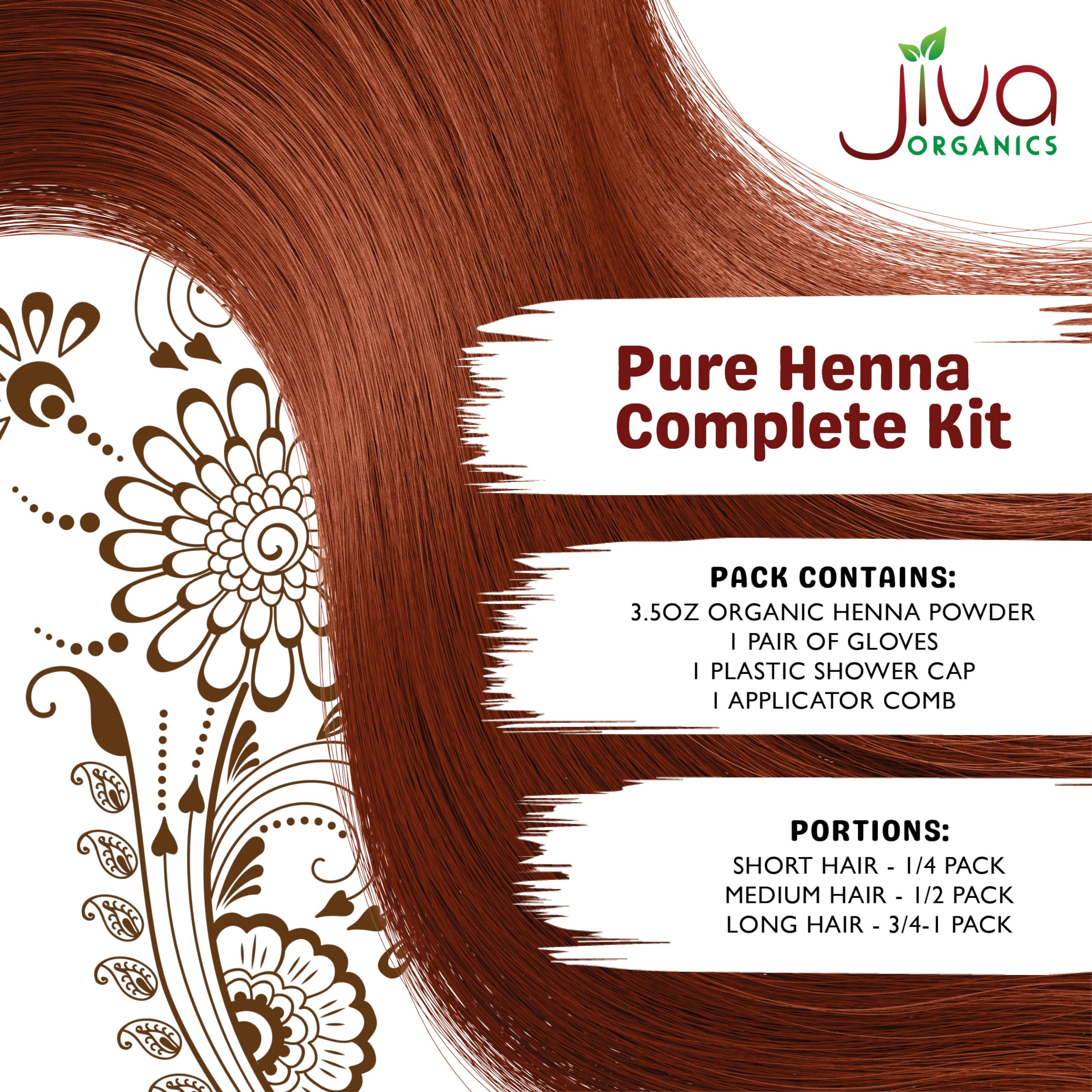 Jiva Organic Henna Powder For Hair - 100% Pure, Certified Organic Natural Hair Colorant - NO Chemicals, Kosher, Vegan, Cruelty Free