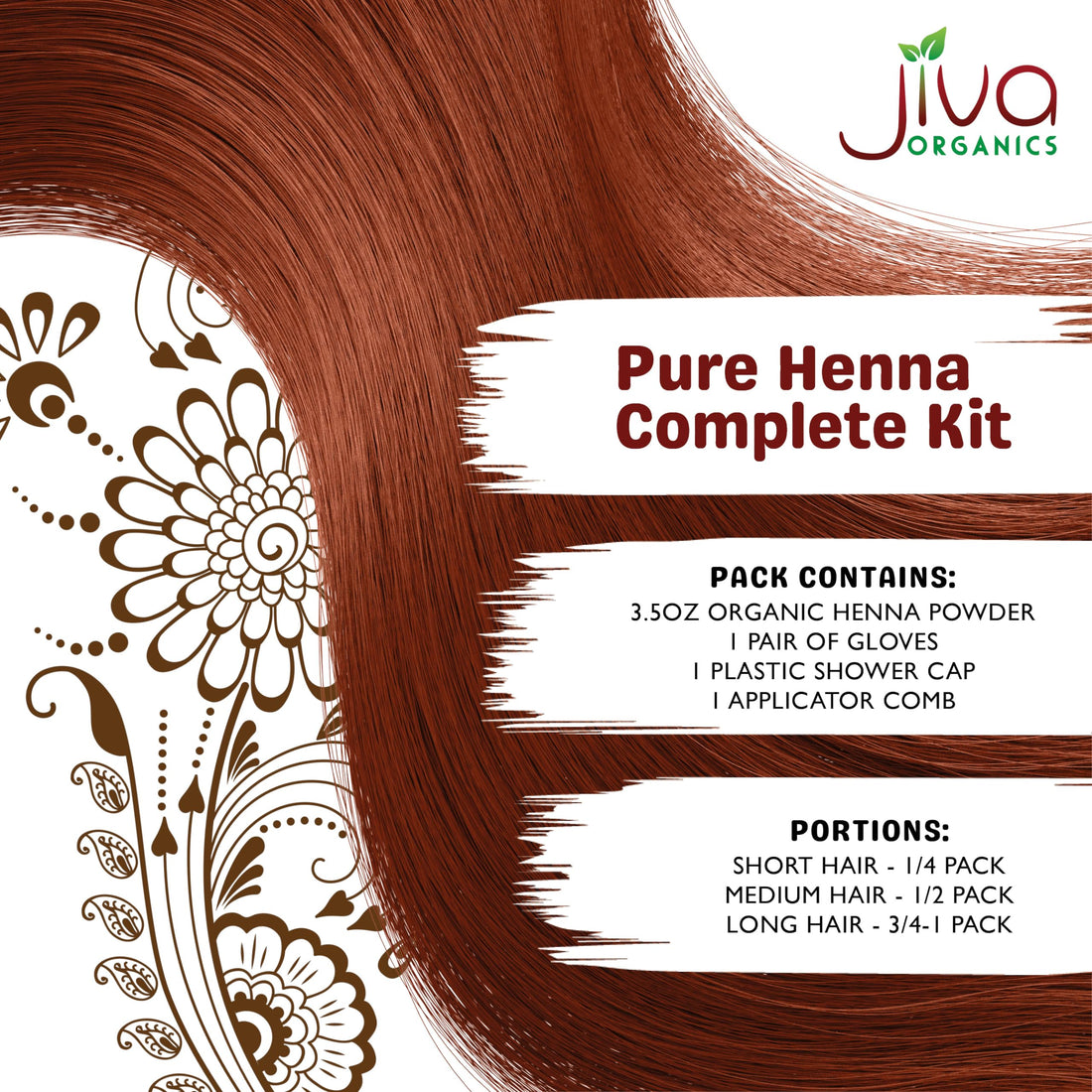Jiva Organic Henna Powder For Hair - 100% Pure, Certified Organic Natural Hair Colorant - NO Chemicals, Kosher, Vegan, Cruelty Free