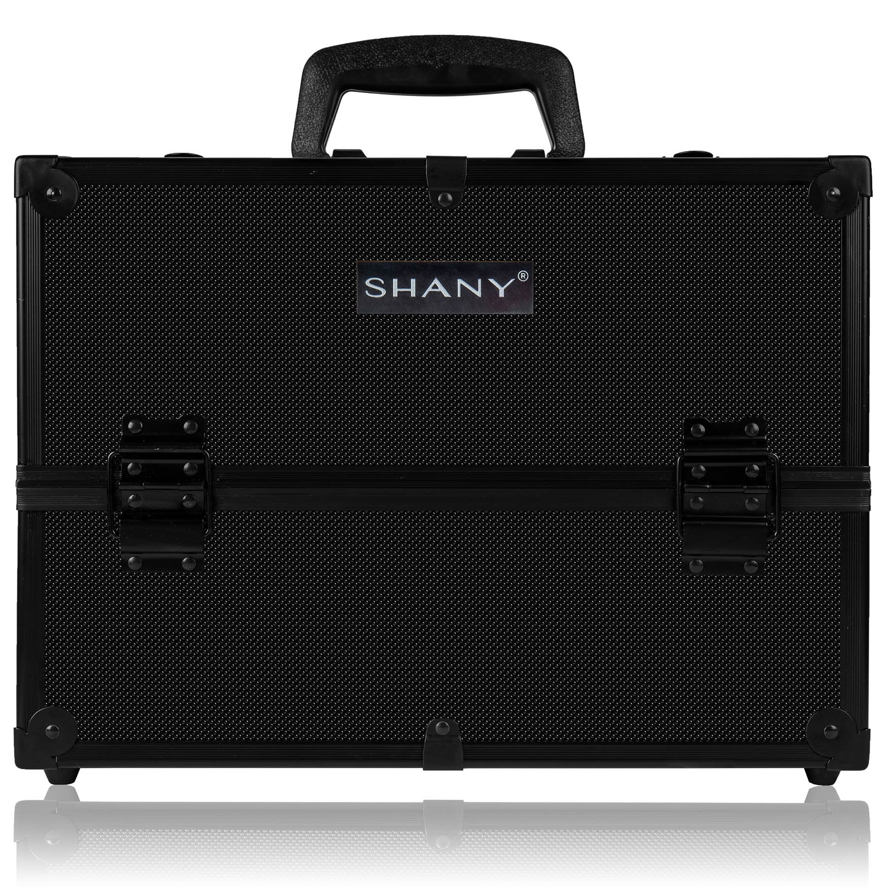 Shany Essential Pro Makeup Train Case with Shoulder Strap and Locks, Black