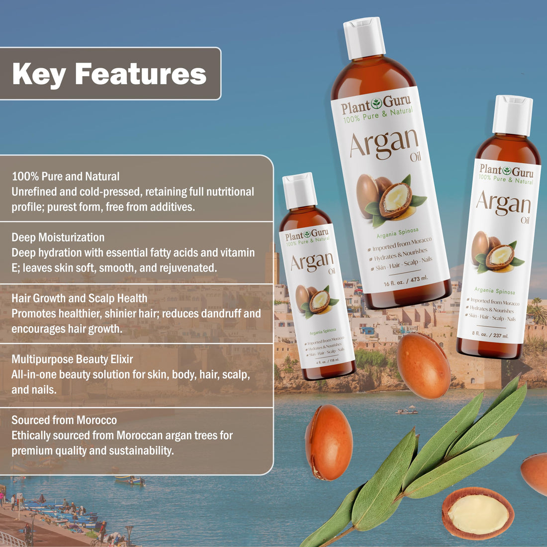 Argan Oil 4 fl. oz. Morocco Virgin, Cold Pressed 100 Pure Natural - Stimulates Hair Growth, Skin, Face And Body Moisturizer.