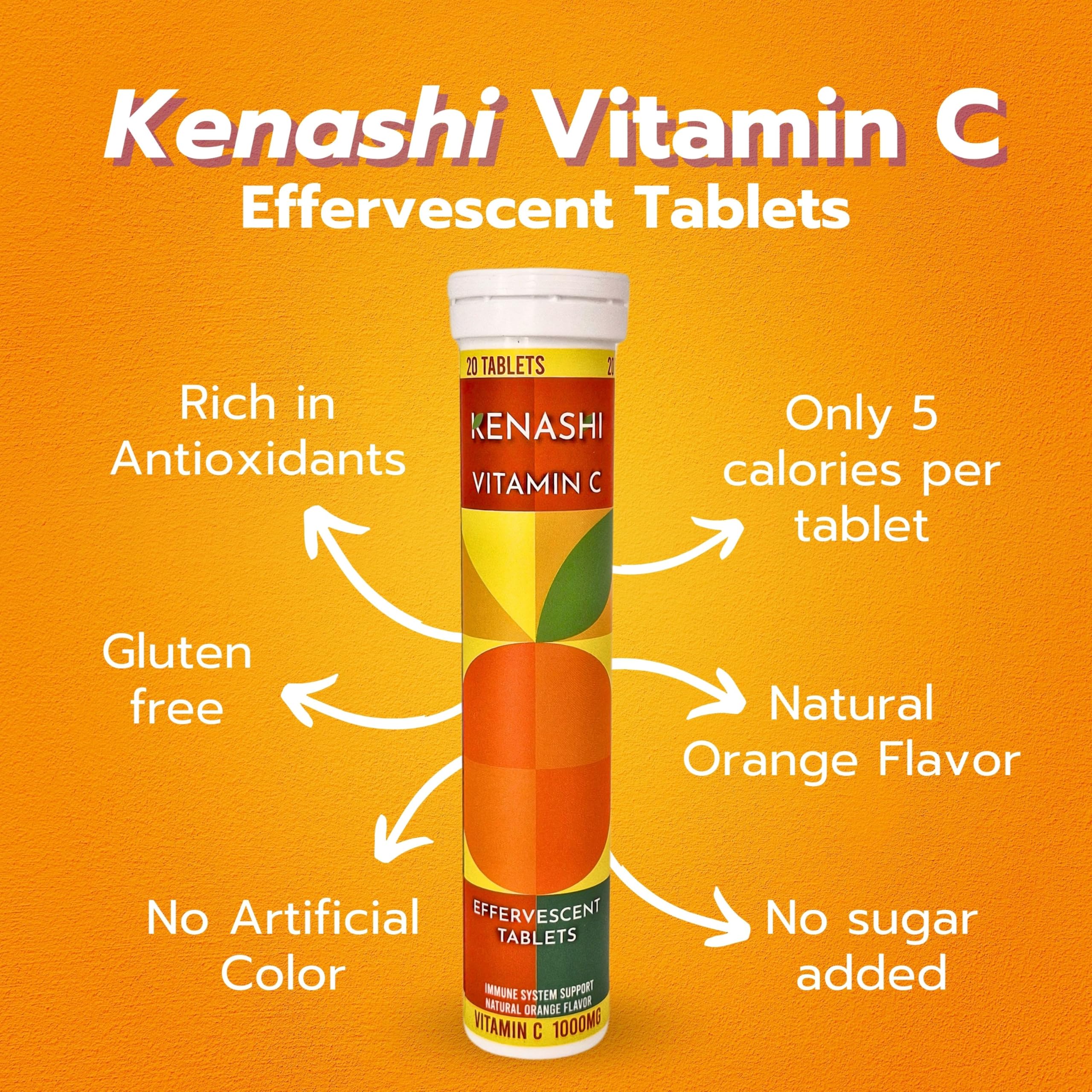 Kenashi Vitamin C Effervescent Tablets 1000mg with Magnesium Zinc Vitamin E & Potassium Vitamina C Efervescente 60 Tables 3 Pack
