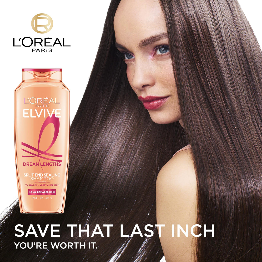 L'Oreal Paris Elvive Dream Lengths Restoring Shampoo with Fine Castor Oil and Vitamins B3 and B5 for Long, Damaged Hair, Visibly Repairs Damage Without Weighdown With System, 12.6 Fl; Oz
