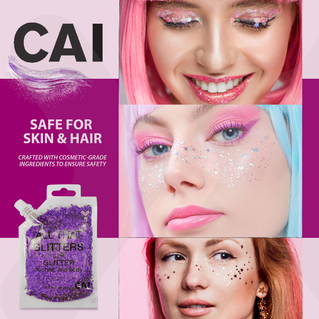 Body Glitter Gel- Face, Body & Hair (1 Pk Gold) Chunky Iridescent Holograph Stars & Moon, 3 oz | Cosmetic-Grade Makeup, Apply Without Glue, Easy to Take Off & Keep Skin Clean - for Concerts, Raves