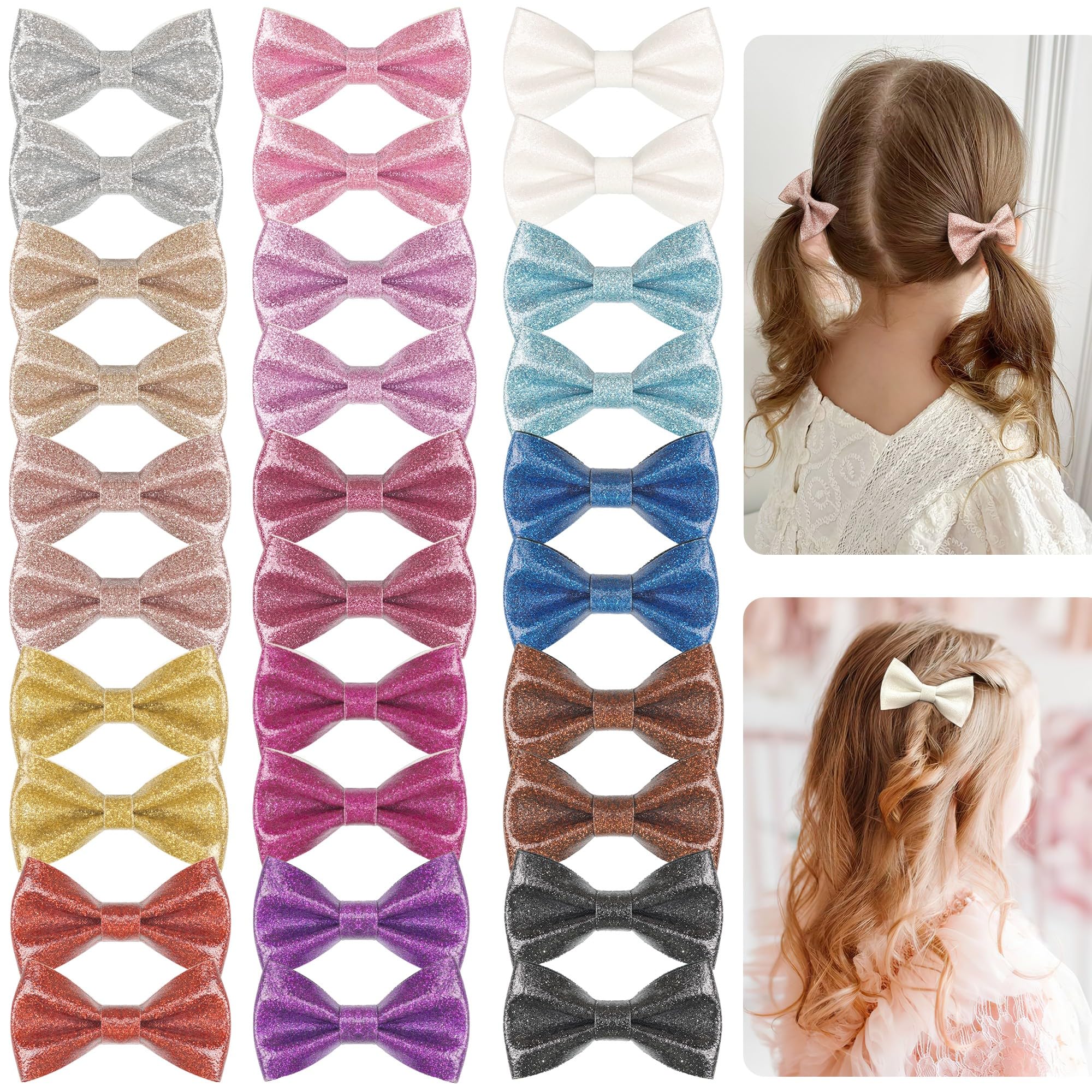 DeD 30 Pcs 3 Glitter Hair Bows for Girls Sparkly Sequin Bows with Alligator Clips Colorsful Hair Bows Clips for Toddlers Kids Teens in Pairs