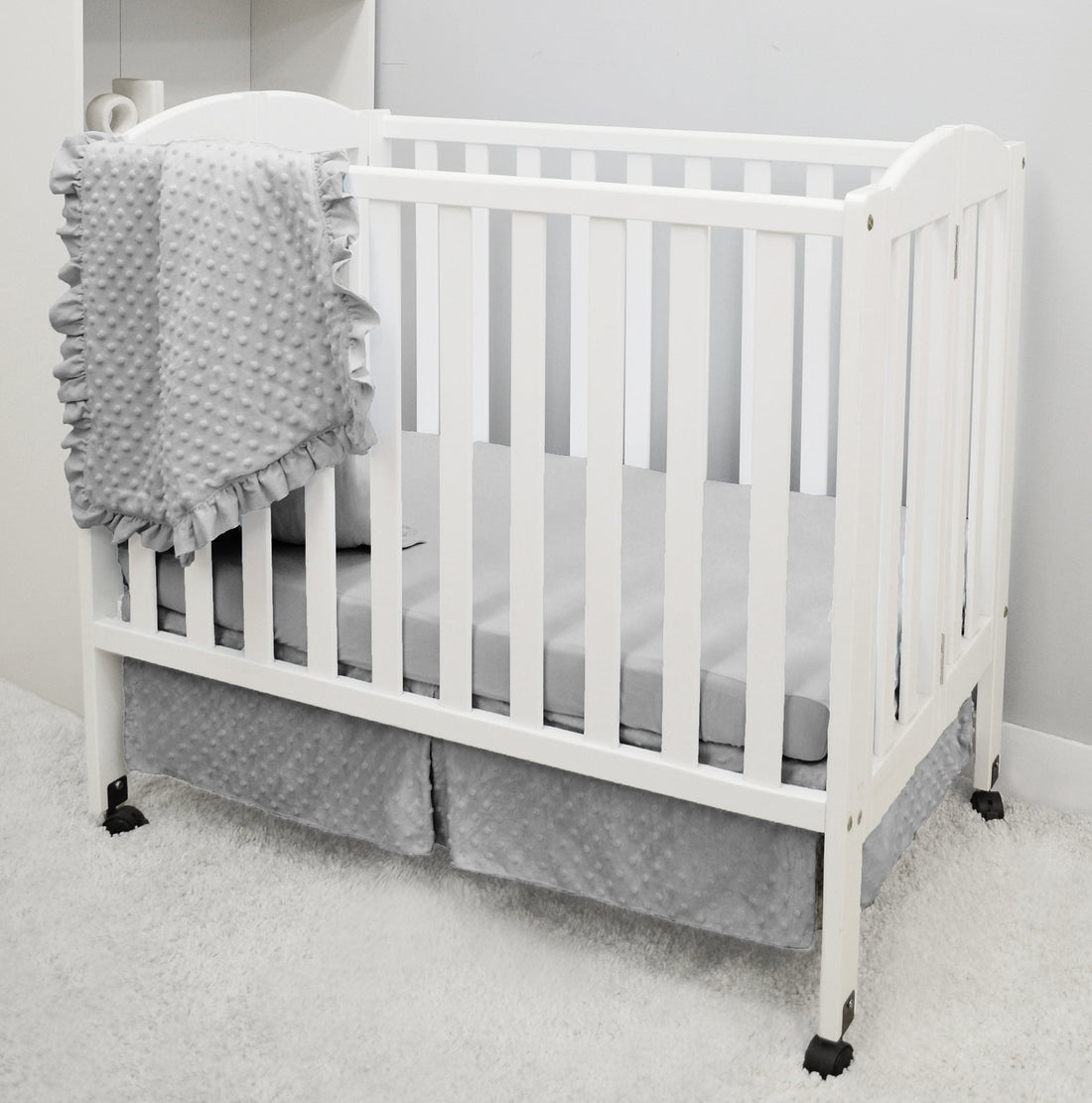 American Baby Company Heavenly Soft Minky Dot 3-Piece Mini/Portable Crib Bedding Set, Grey, for Boys and Girls