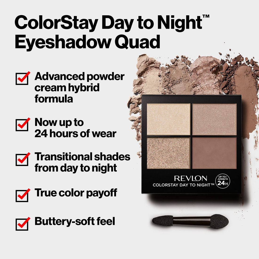 Revlon ColorStay 16 Hour Eyeshadow Quad with Dual-Ended Applicator Brush, Longwear, Intense Color Smooth Eye Makeup for Day & Night, Decadent (505), 0.16 oz