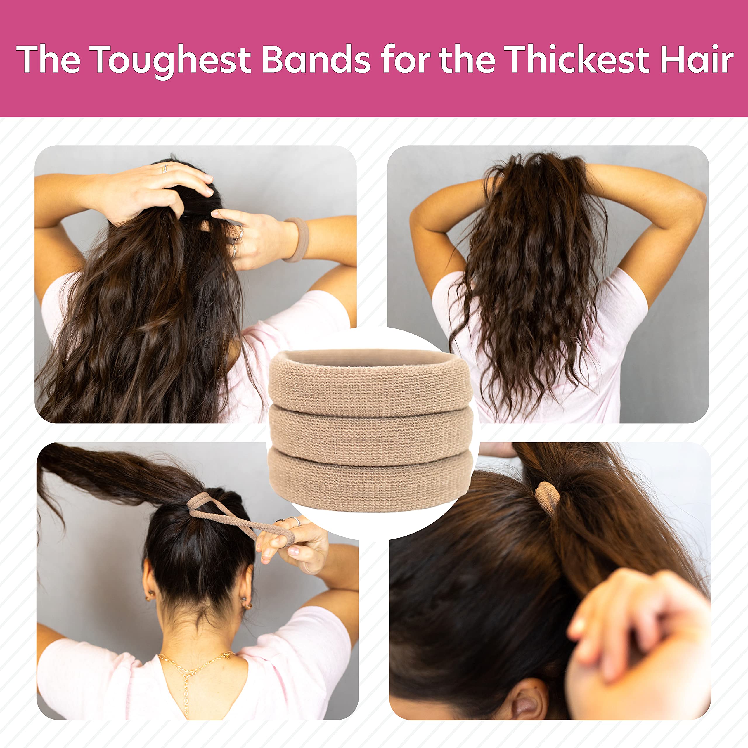 Burlybands - The Ultimate Hair Ties for Thick Heavy or Curly Hair. No Slipping Damage Breaking or Stretching Out. Seamless Ponytail Holders Scrunchies Sports Hair Ties for Thick Hair (Lt Brown 3 Pcs)