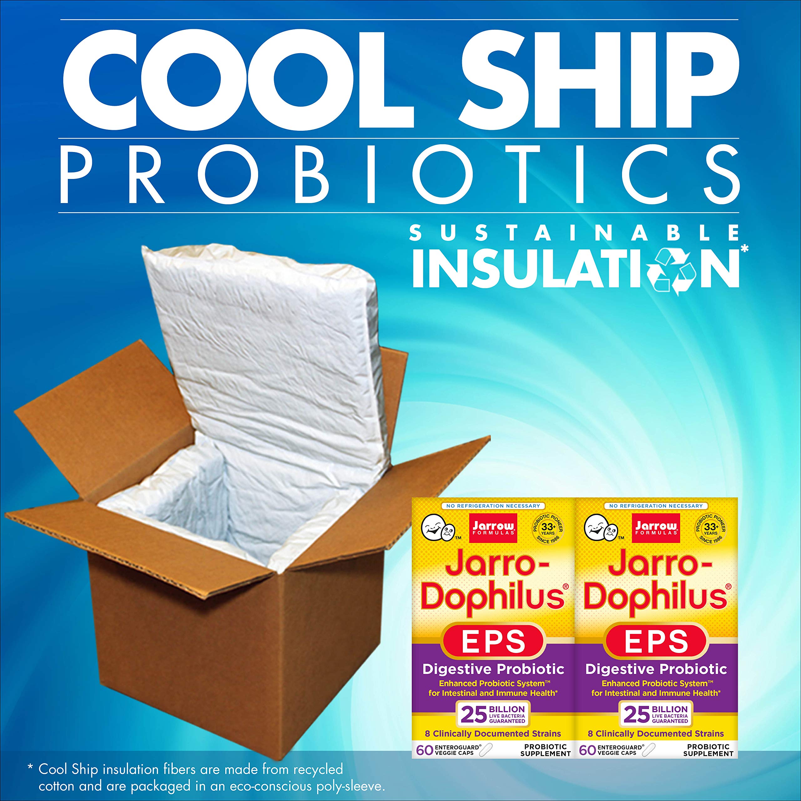 Jarrow Formulas Jarro-Dophilus EPS Higher Potency, 25 Billion Cells Per Veggie Capsules, Supports Gastointestinal Health, 60 Count (Cool Ship, Pack of 2)