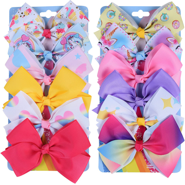 12Pcs Rainbow Heart Alligator Clips, Colorful Grosgrain Ribbon Hair Bows for Girls, Toddlers, Kids, and Teens
