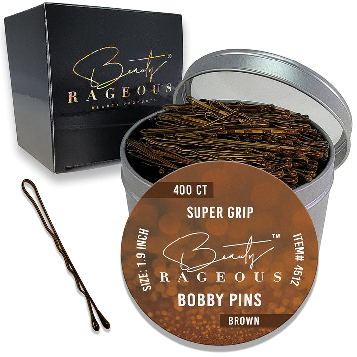 Super Grip Brown Bobby Pins - 400 Ct - Handy Reusable Tin