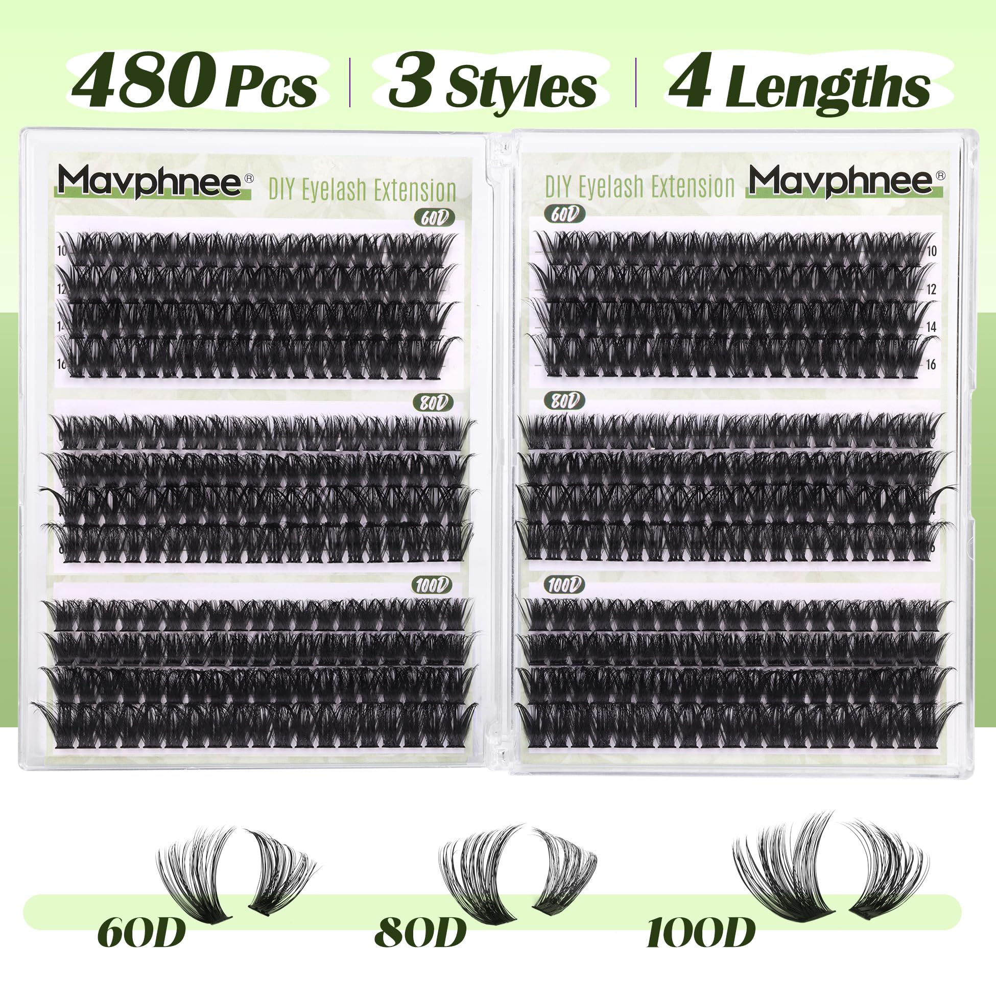 D-Curly Cluster Eyelash Extensions 480Pcs Volume Lash Extensions DIY Eyelash Extensions for Beginners Wispy Eyelash Clusters Natural Full Thick Individual Lashes Clusters (60D 80D 100D Mixed, 10-16MM)