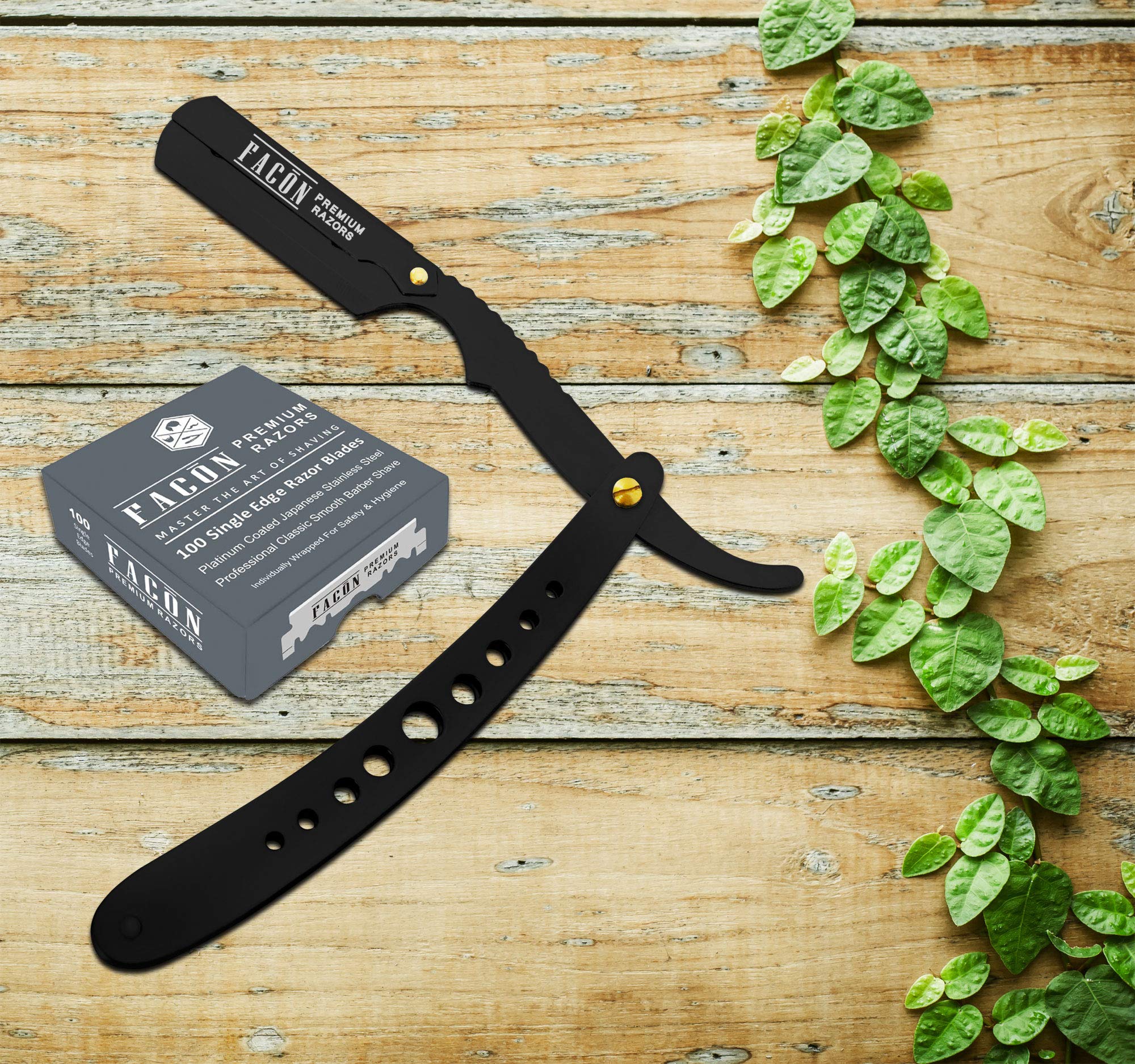 100 BLADES + Facón Professional Classic Straight Edge Barber Razor - Salon Quality Cut Throat Shavette