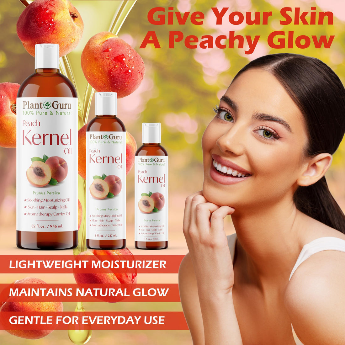 Peach Kernel Oil 4 oz. - 100% Pure and Natural Carrier Oil - Refined, Cooking, Skin, Hair, Body & Face Moisturizing
