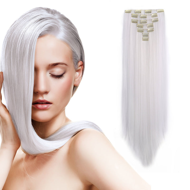 1001#-White : OneDor 24 Straight Full Head Clip in Synthetic Hair Extensions 7pcs 140g (1001#-White)