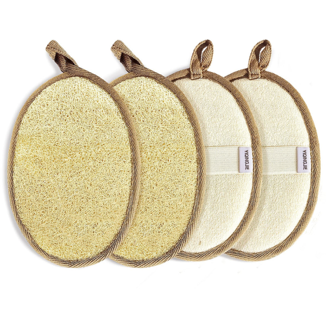 Natural Loofah Sponge Exfoliating(4 Packs),Made with Eco-Friendly and Biodegradable Shower Luffa Sponge, Loofah for Women and Men, Brown