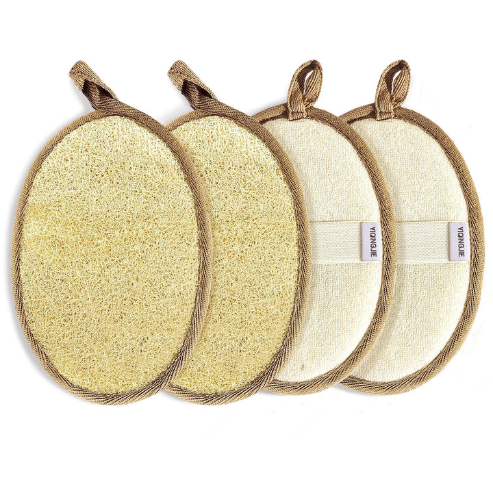 Natural Loofah Sponge Exfoliating(4 Packs),Made with Eco-Friendly and Biodegradable Shower Luffa Sponge, Loofah for Women and Men, Brown
