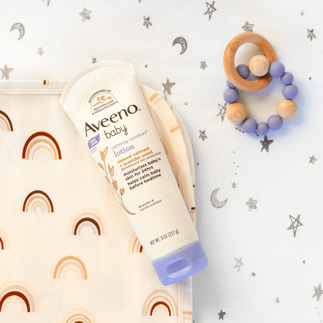 Aveeno Baby Calming Comfort Moisturizing Lotion with Relaxing Lavender & Vanilla Scents, Non-Greasy Body Lotion with Natural Oatmeal & Dimethicone, Paraben- & Phthalate-Free, 18 fl. oz