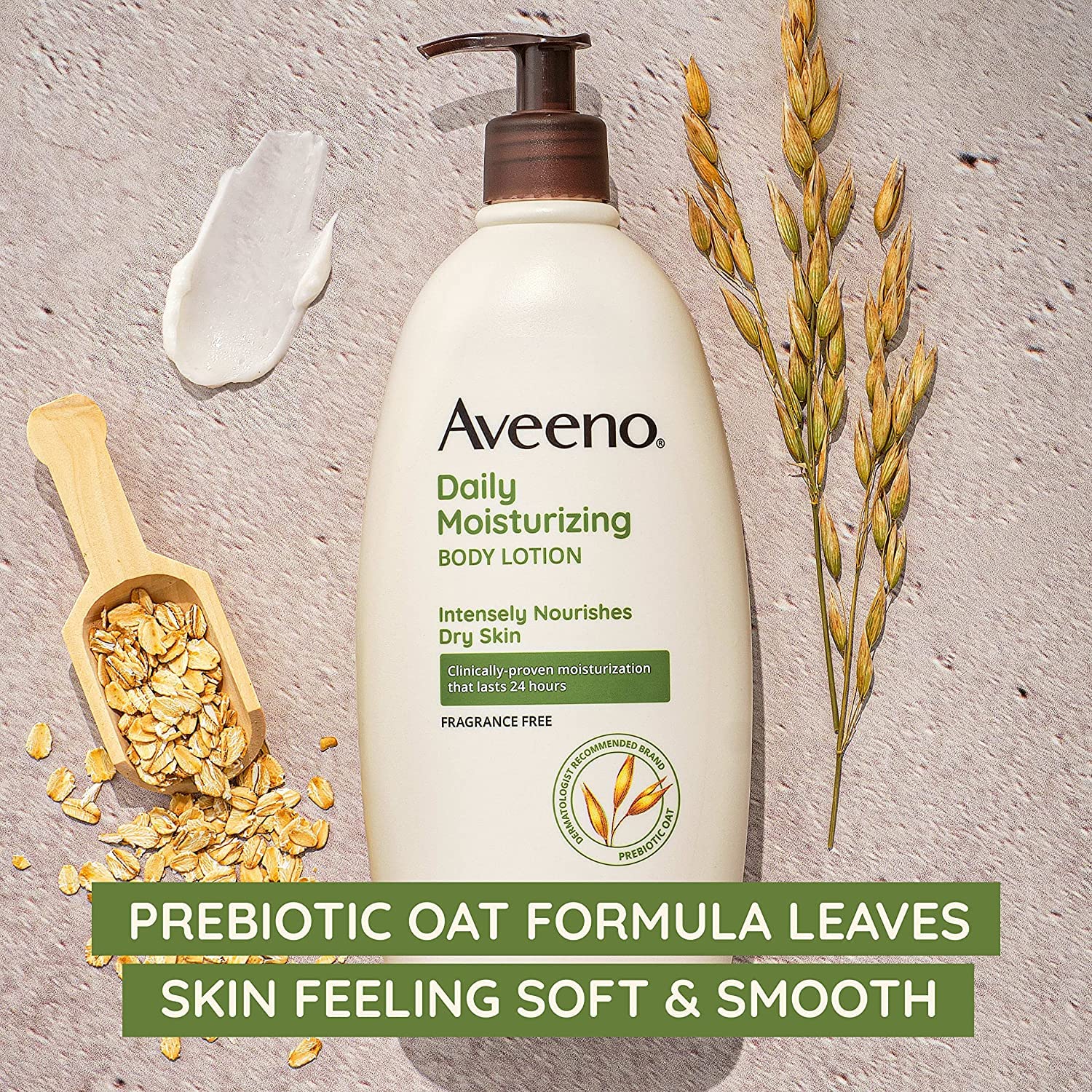 Aveeno Daily Moisturizing Body Lotion with Soothing Oat and Rich Emollients to Nourish Dry Skin, Gentle & Fragrance-Free Lotion is Non-Greasy & Non-Comedogenic, 18 fl. oz