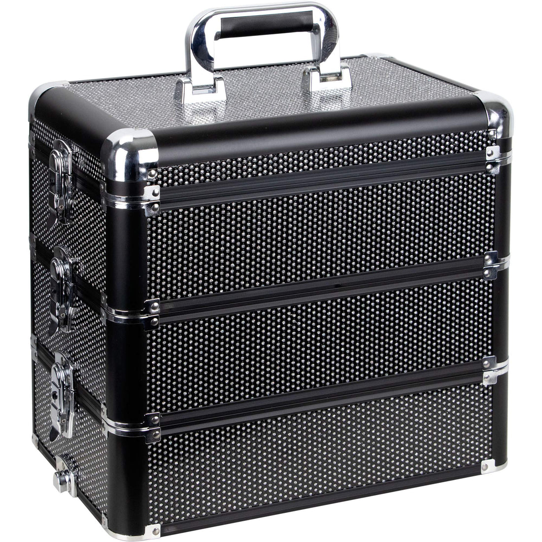 Ver Beauty 5-in-1 professional rolling aluminum cosmetic makeup artist train case organizer trays with dividers large drawers extra lid mirror, Black krystal (VT007-42), 1.0 Count