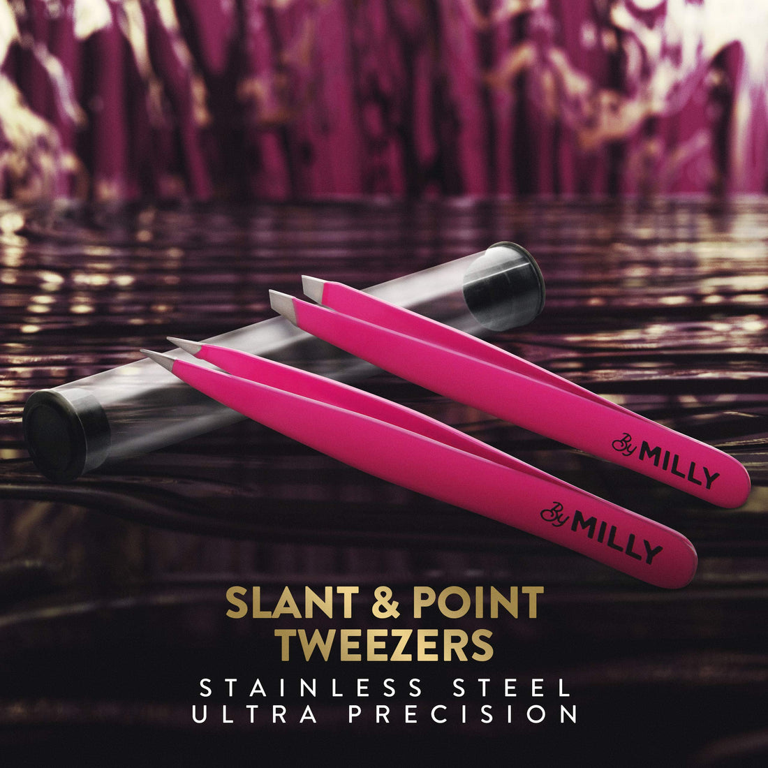 Precision Tweezers | Slant and Pointed | Tweezers for Eyebrows and Ingrown Hair | Tweezers Set | Perfectly Aligned Hand-Filed Tips For Ultra Precision | Effortless Plucking | For Men and Women | Pink