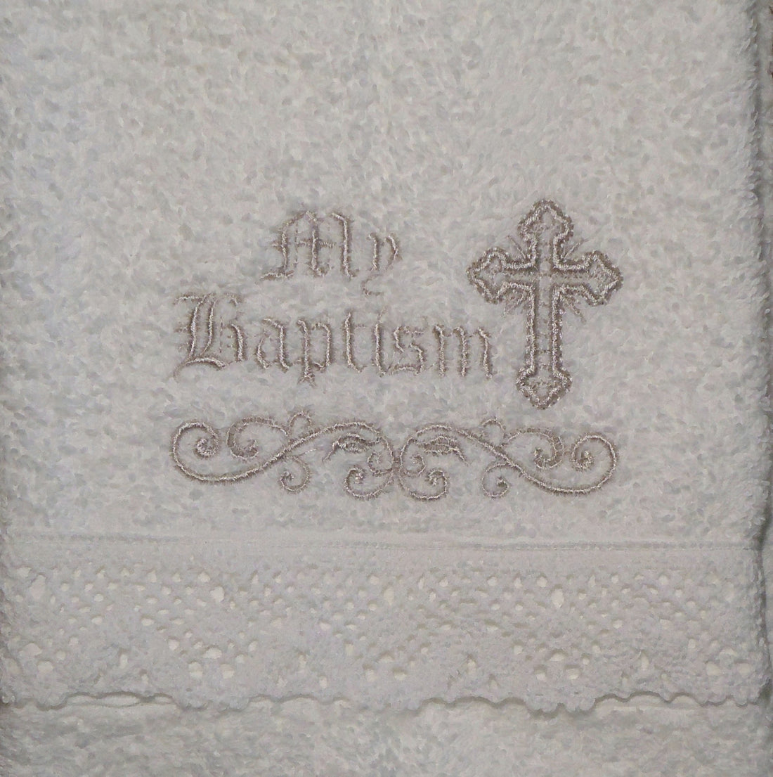 Integrity Designs Baby Baptism Towel with Embroidery and Lace