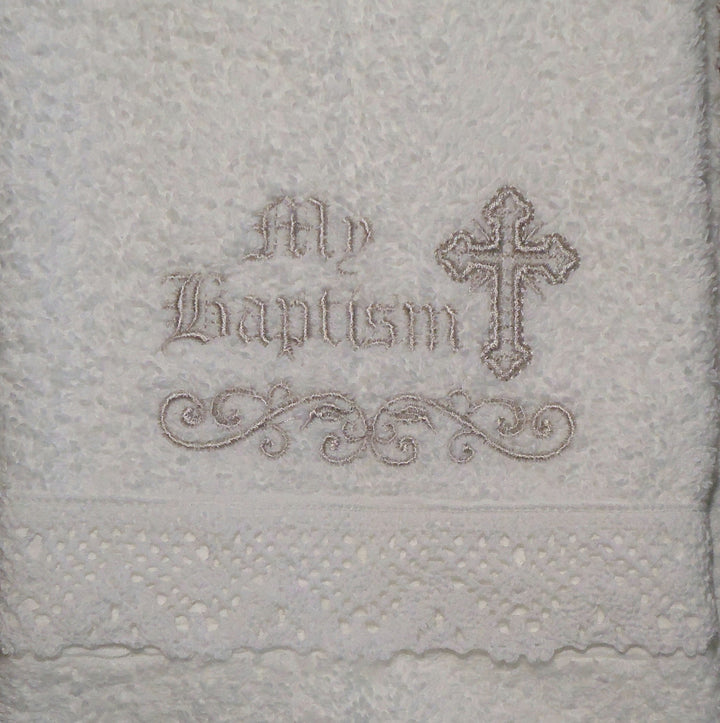 Integrity Designs Baby Baptism Towel with Embroidery and Lace