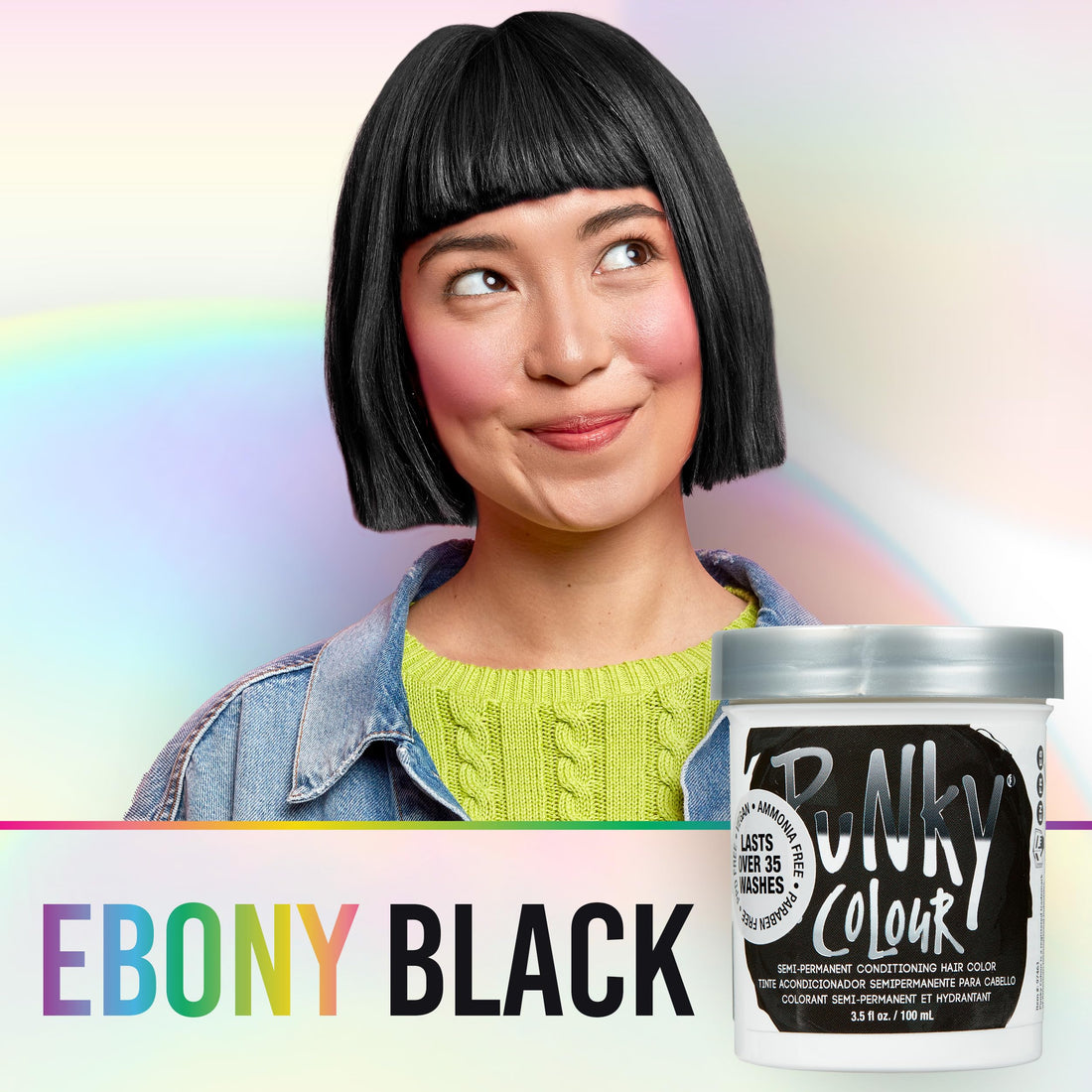 Punky Ebony Semi Permanent Conditioning Hair Color, Non-Damaging Hair Dye, Vegan, PPD and Paraben Free, Transforms to Vibrant Hair Color, Easy To Use and Apply Hair Tint, lasts up to 35 washes, 3.5oz