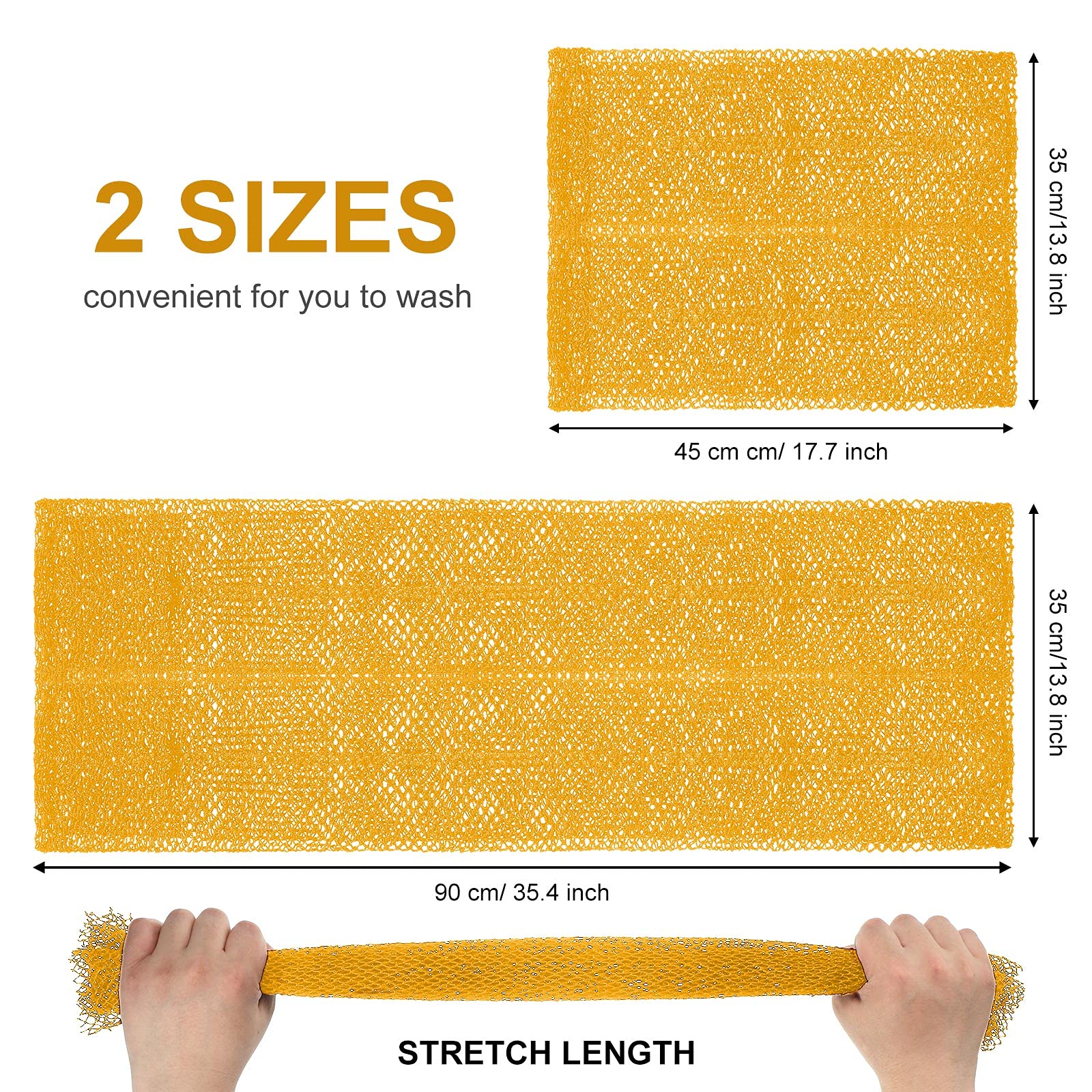 2 Pieces African Net Bath Sponge African Exfoliating Long Body Scrubber Tight Weave Beauty Skin Smoother Tower Bath Cloth Porous Stretches Back Washcloths for Daily Use or Stocking Stuffer (Yellow)