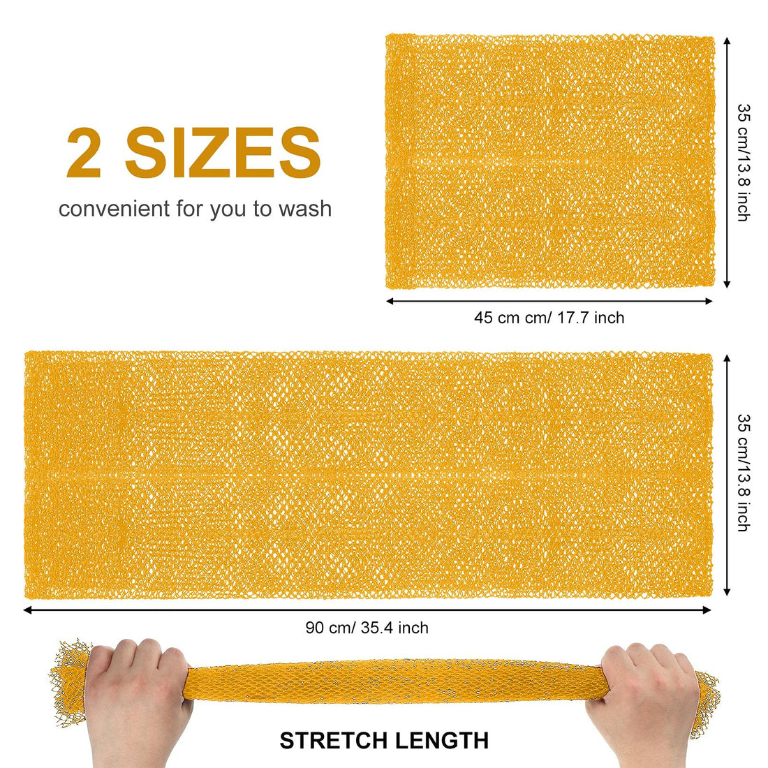 2 Pieces African Net Bath Sponge African Exfoliating Long Body Scrubber Tight Weave Beauty Skin Smoother Tower Bath Cloth Porous Stretches Back Washcloths for Daily Use or Stocking Stuffer (Yellow)