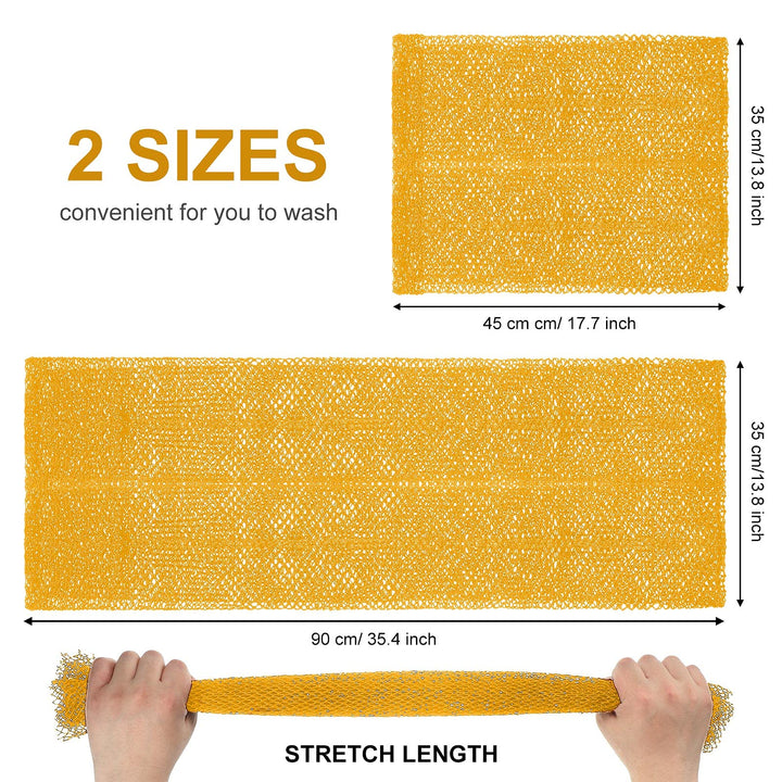 2 Pieces African Net Bath Sponge African Exfoliating Long Body Scrubber Tight Weave Beauty Skin Smoother Tower Bath Cloth Porous Stretches Back Washcloths for Daily Use or Stocking Stuffer (Yellow)