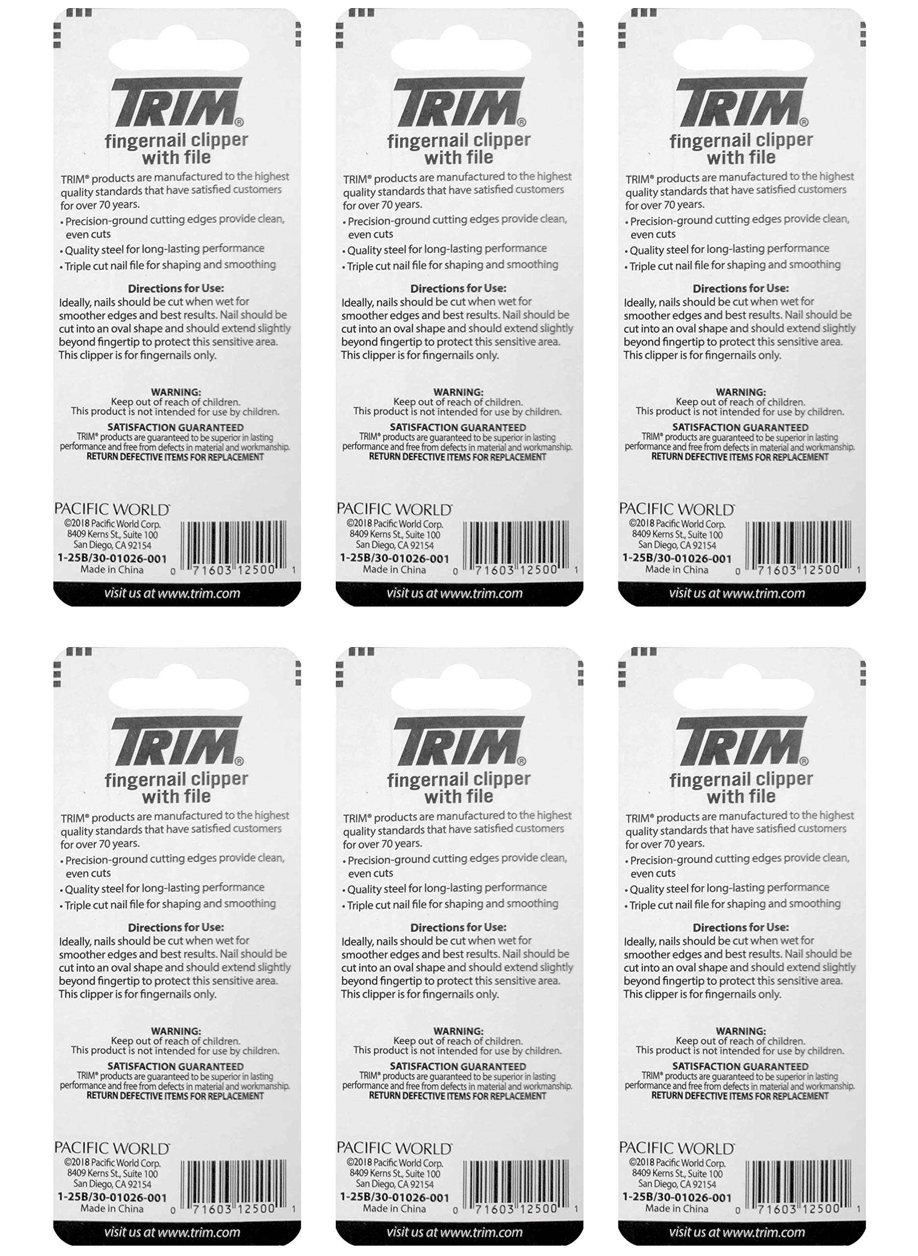 Trim Nailcare Fingernail Steel Clipper with File, Item Number 12500 (Pack of 6)