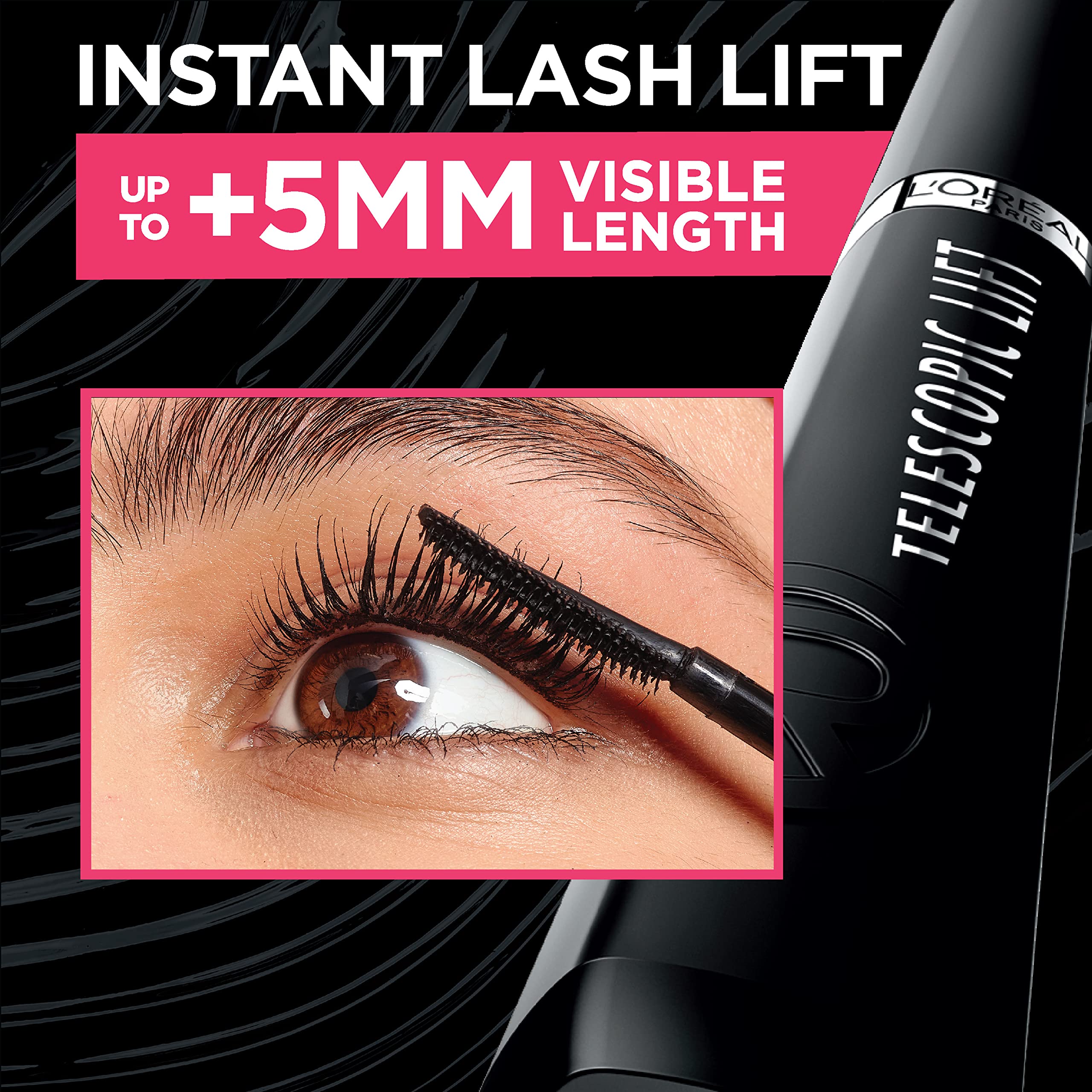 L'Oreal Paris Telescopic Lift Mascara, Lengthening and Volumizing Eye Makeup, Lash Lift with Up to 36HR Wear, Washable, Blackest Black, 0.33 Fl Oz