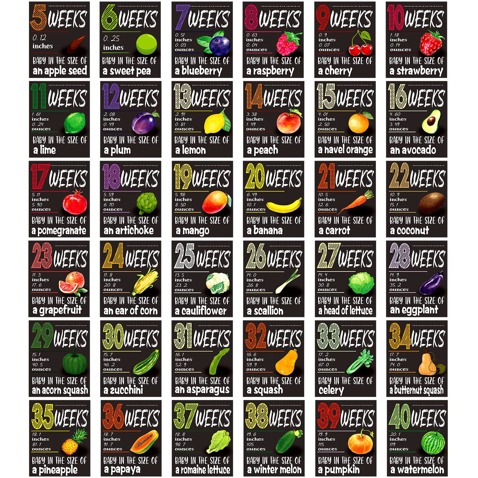 Geyee Pregnancy Sign 5 to 40 Weeks Weekly Milestone Belly Bump Tracker Pregnancy Milestone Cards Countdown Chalkboard Calendar Card Weekly Baby Size Photo Prop Gift for Pregnant Women Mom