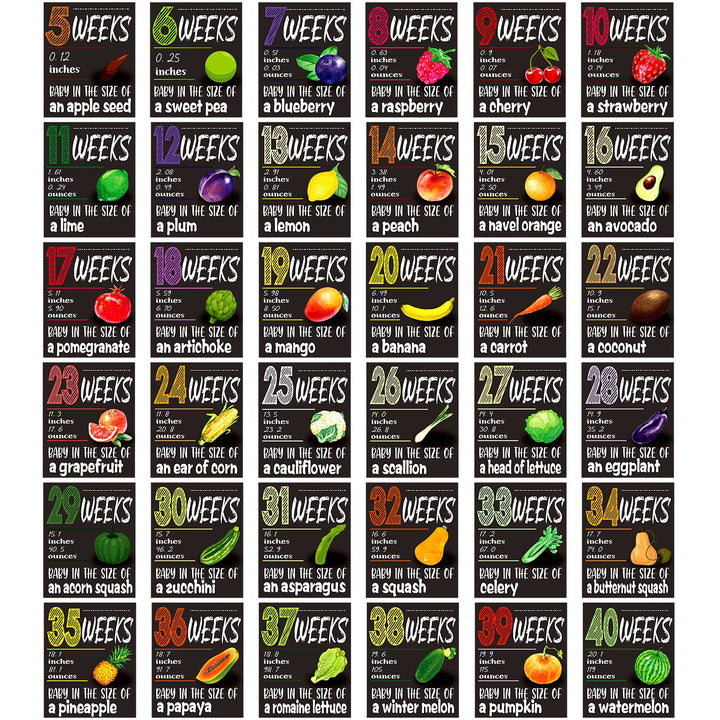 Geyee Pregnancy Sign 5 to 40 Weeks Weekly Milestone Belly Bump Tracker Pregnancy Milestone Cards Countdown Chalkboard Calendar Card Weekly Baby Size Photo Prop Gift for Pregnant Women Mom