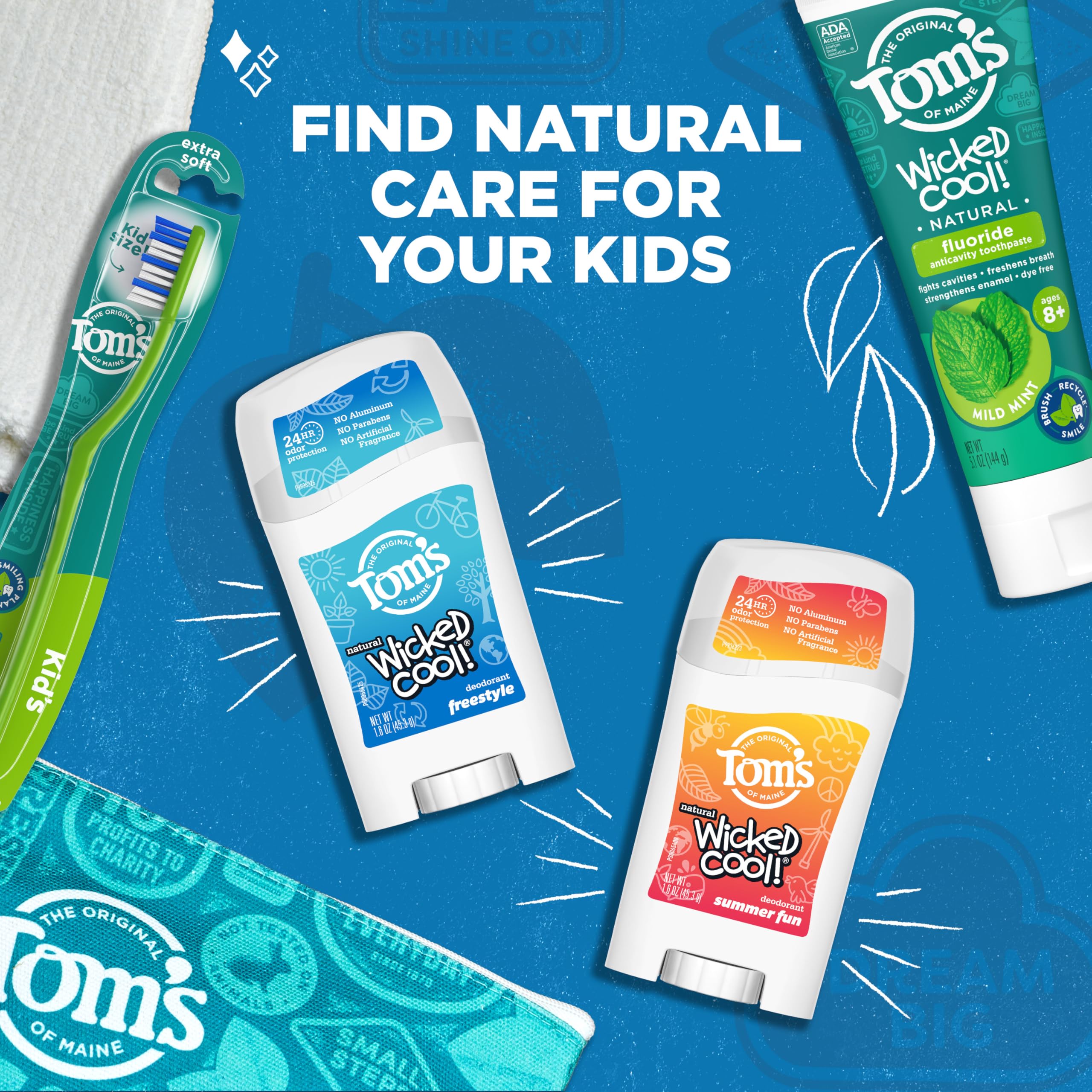 Tom’s of Maine Freestyle Wicked Cool! Natural Deodorant for Tweens, Aluminum Free Deodorant Stick, 1.6 oz (3 Pack)