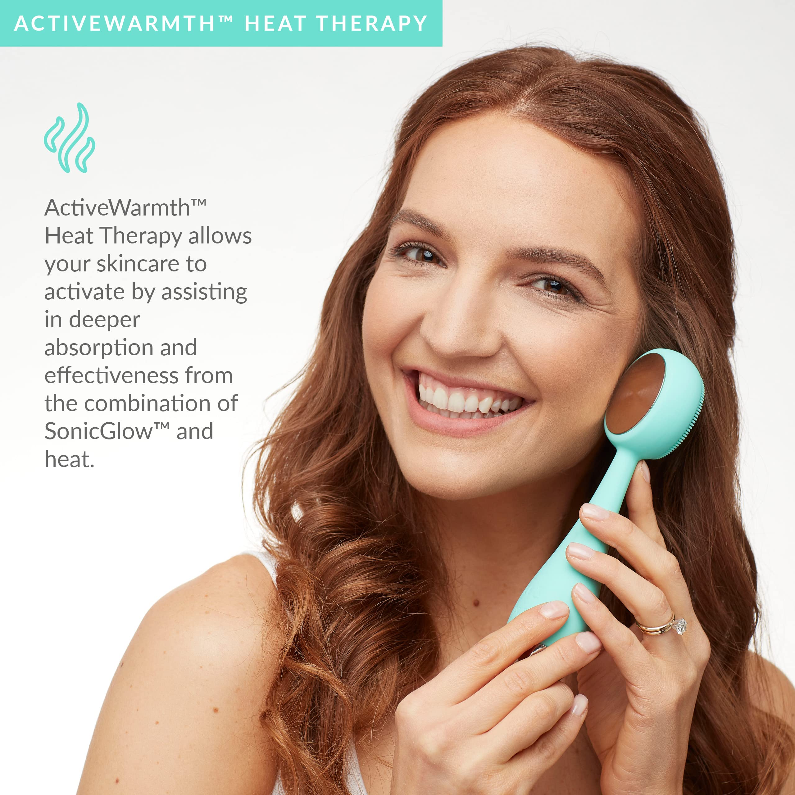 PMD Clean Pro - Smart Facial Cleansing Device with Silicone Brush & ActiveWarmth Anti-Aging Massager - Waterproof - SonicGlow Vibration Technology - Lift, Firm, and Tone Skin on Face and Body - Teal